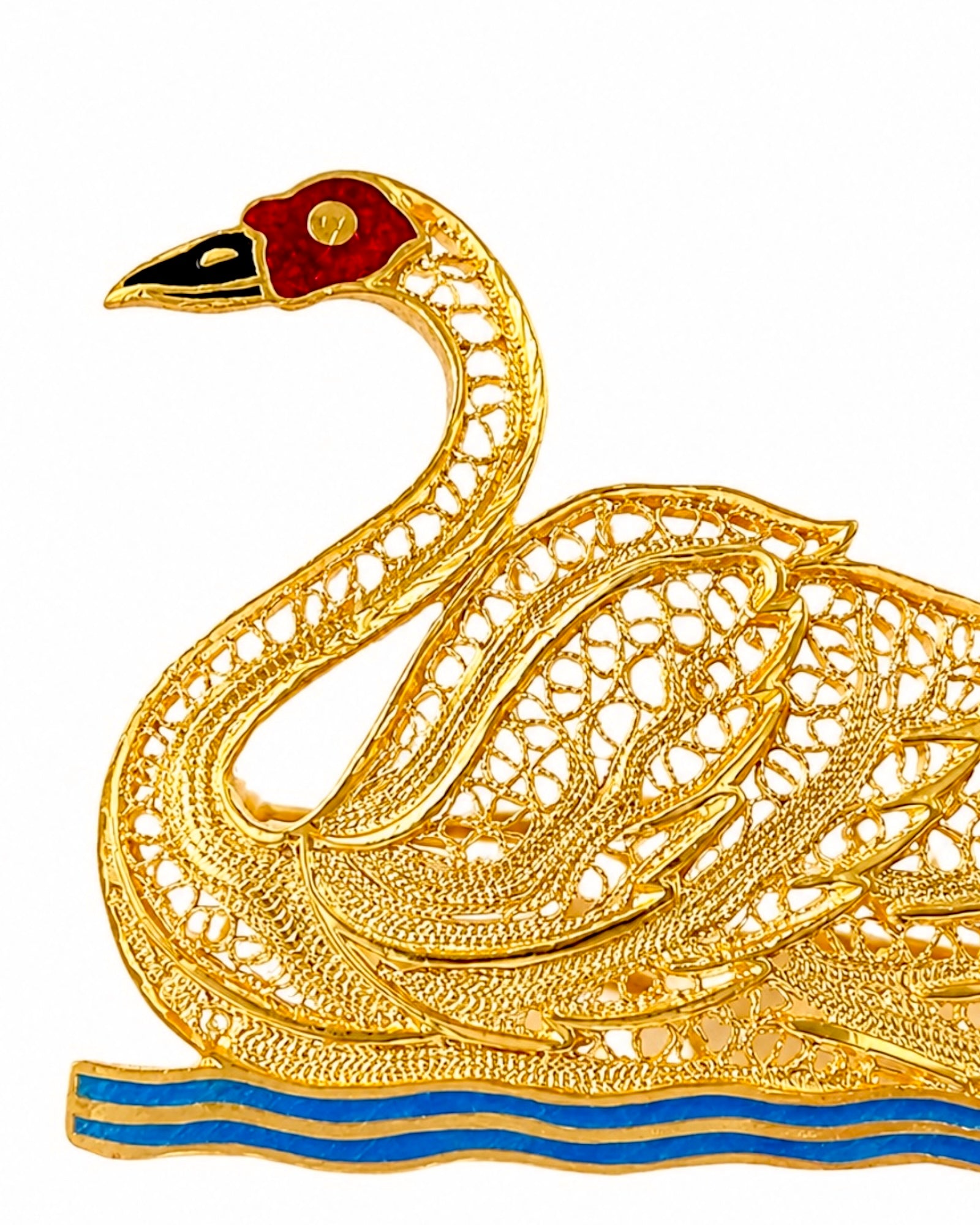 Alfinete Pato Filigrana em Prata Dourada