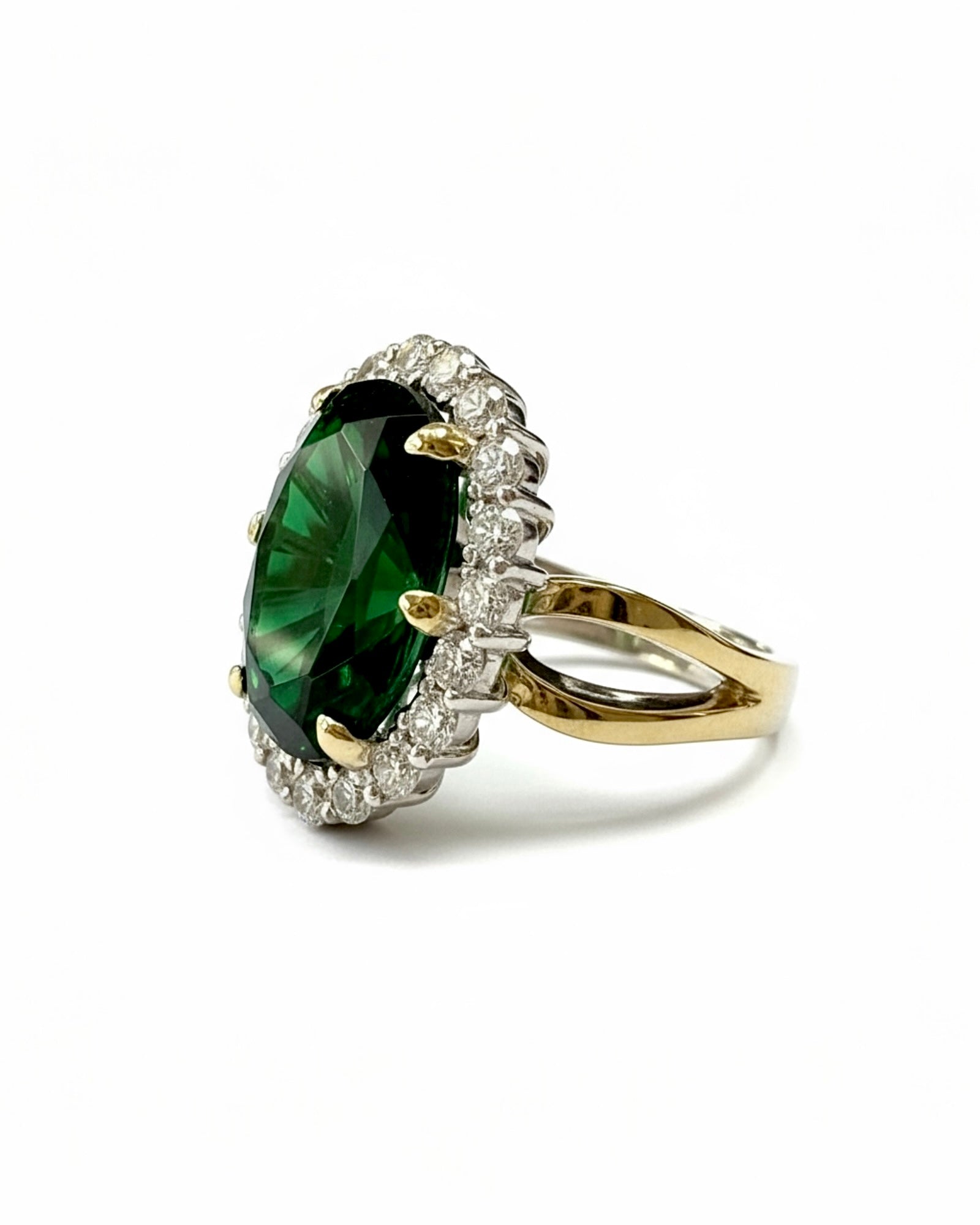 Anel Lady Di Verde em Prata e Ouro