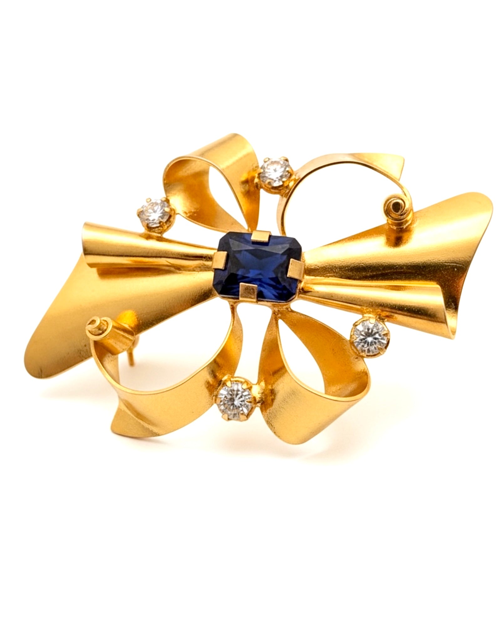 Blue Ribbon Pin in Gold Silver