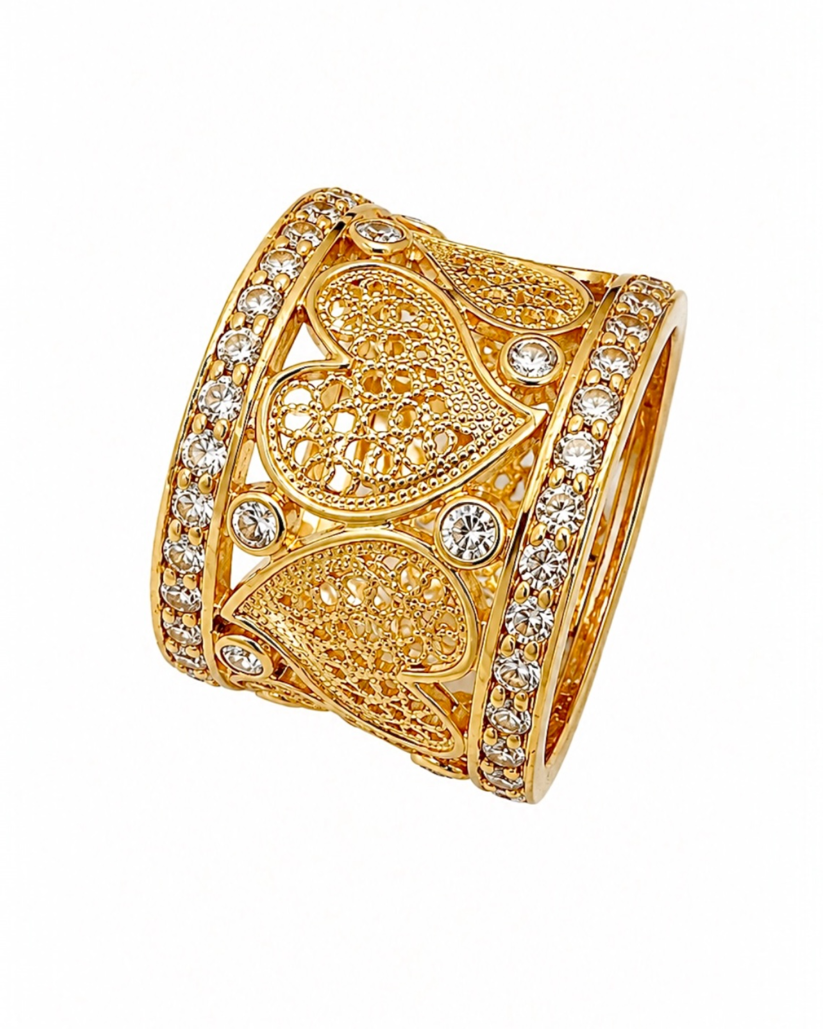 Ring with Filigree Hearts in Gold-Plated Silver
