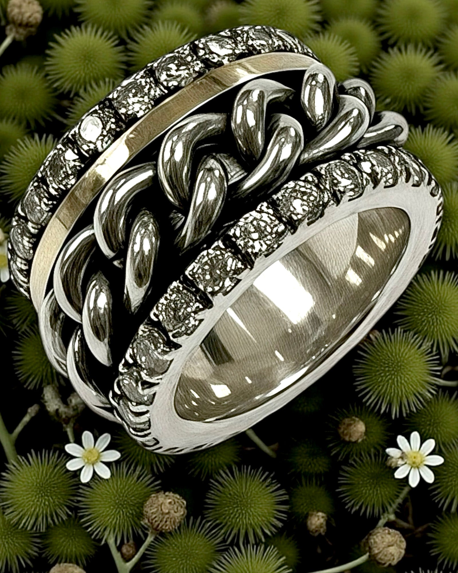 Anel/ Aliança  Serenidade Anti - Stress Corrente em Prata e Ouro