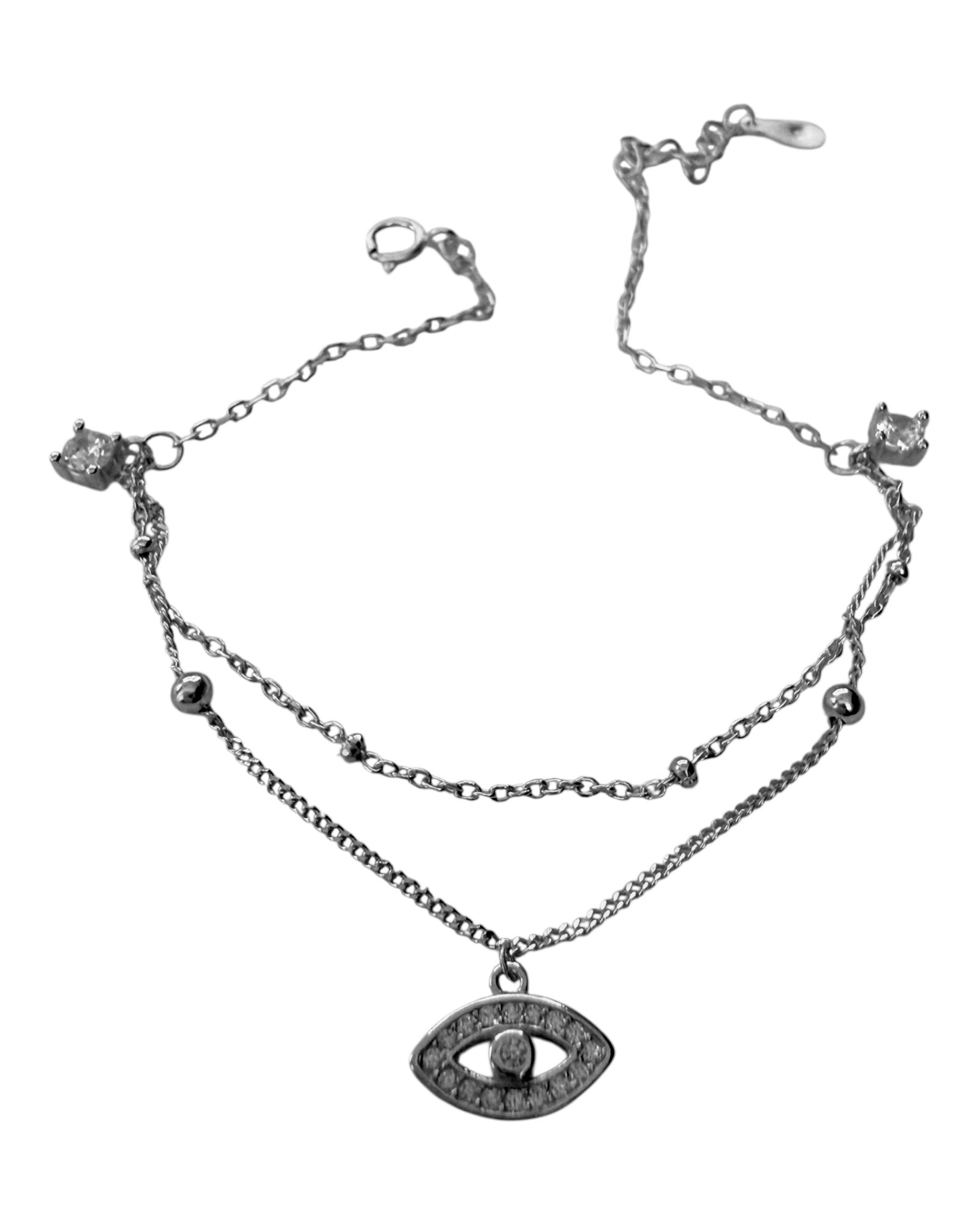 Pulseira com Olho da Sorte em Prata Branca