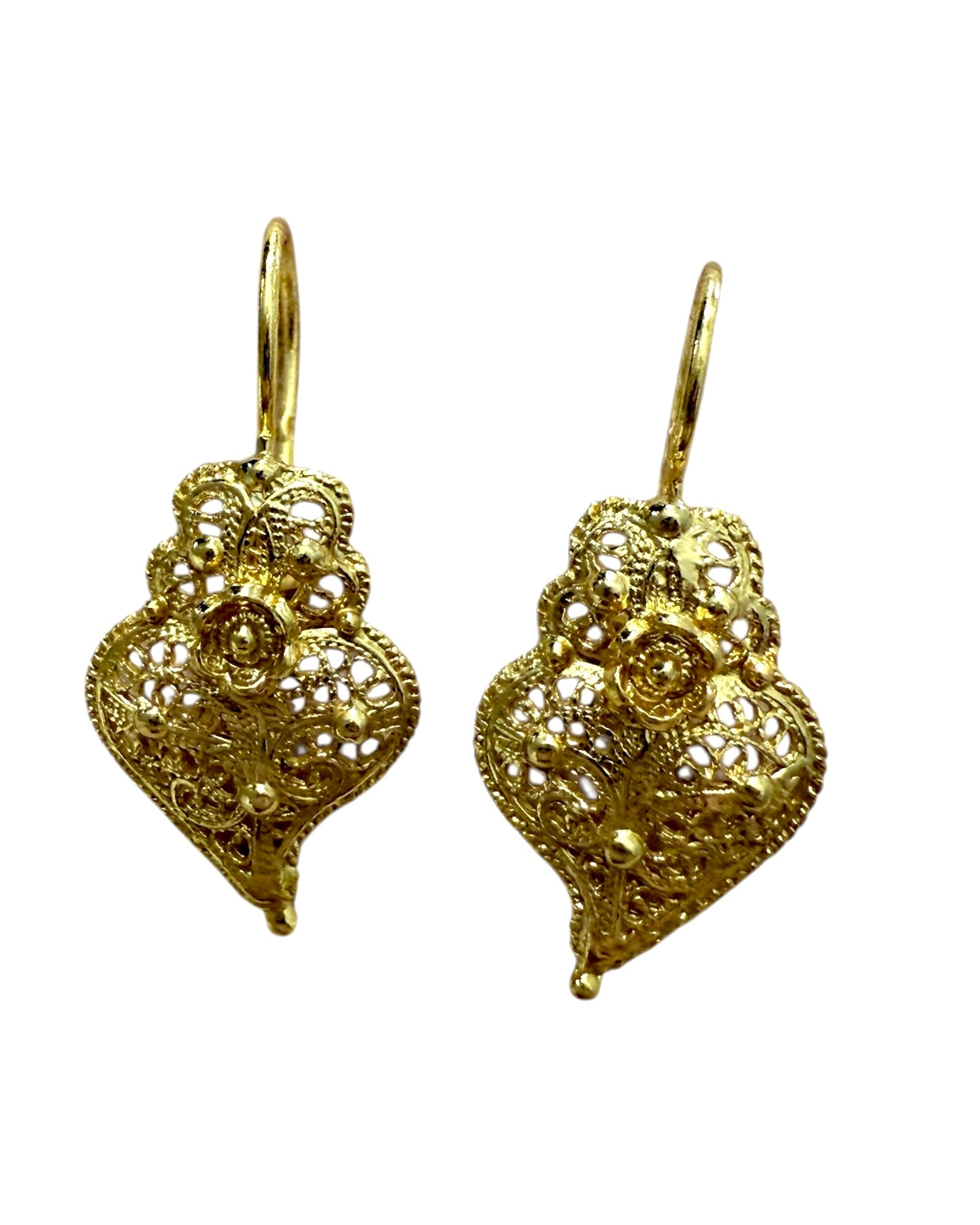 Filigree Heart Earrings in Gold Plated Silver