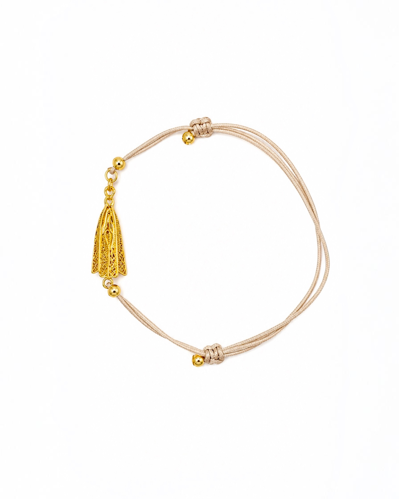 Pulseira Seda Nossa Senhora de Fátima em Prata Dourada