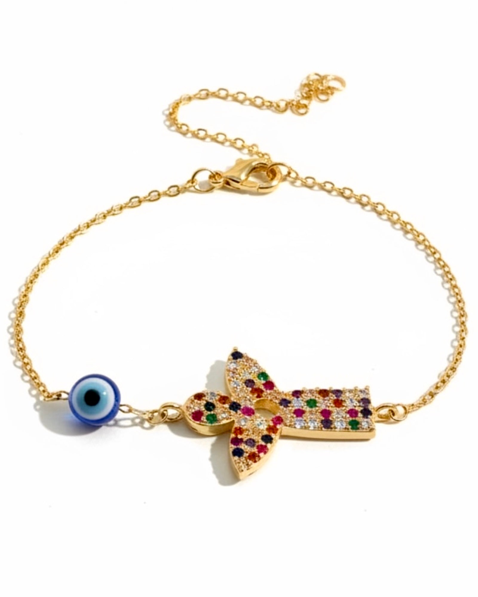 Pulseira Anjo Colorido em Prata Dourada
