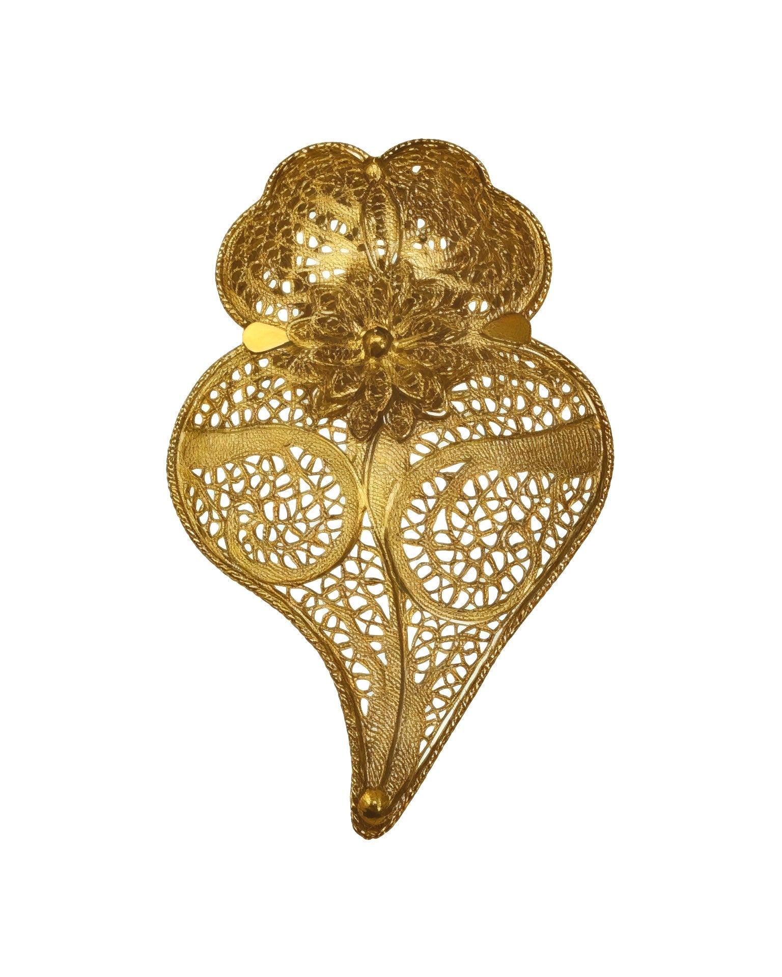 Alfinete Coração de Viana em Prata Dourada