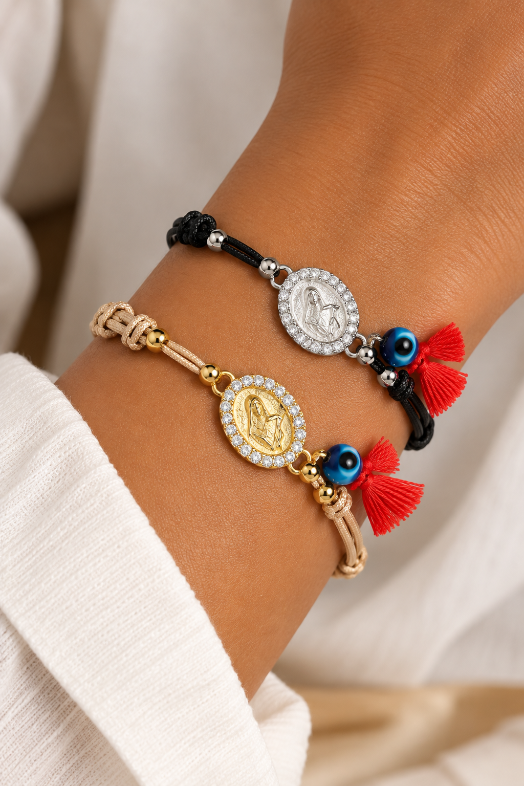 Pulseira Seda Santa Rita de Cássia em Prata