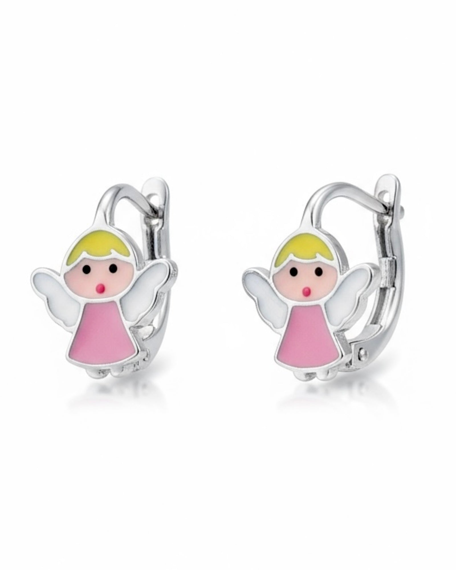 Children's Pink Angel Earrings in Silver (with Hook)
