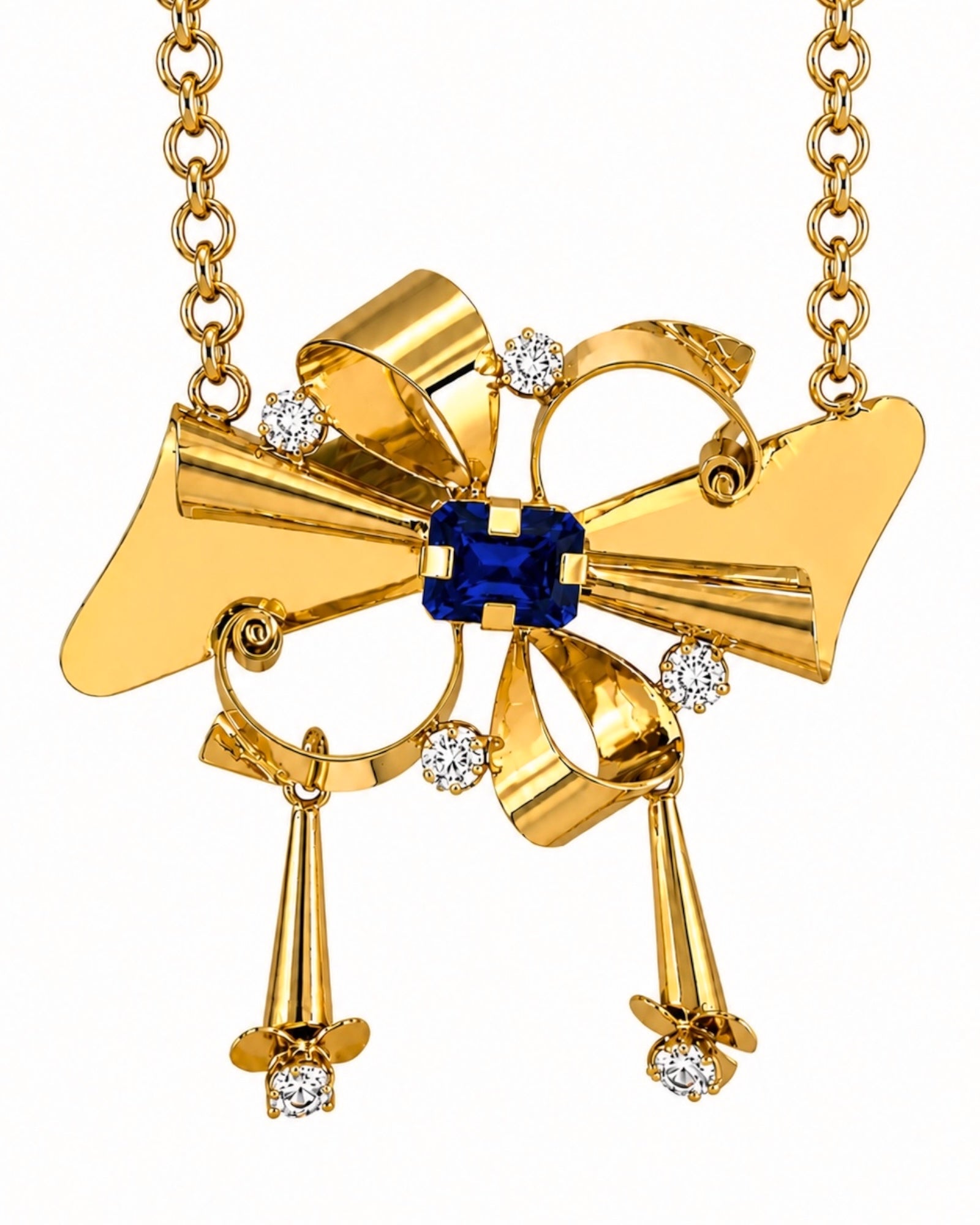 Baroque necklace with blue stone in gold-plated silver.