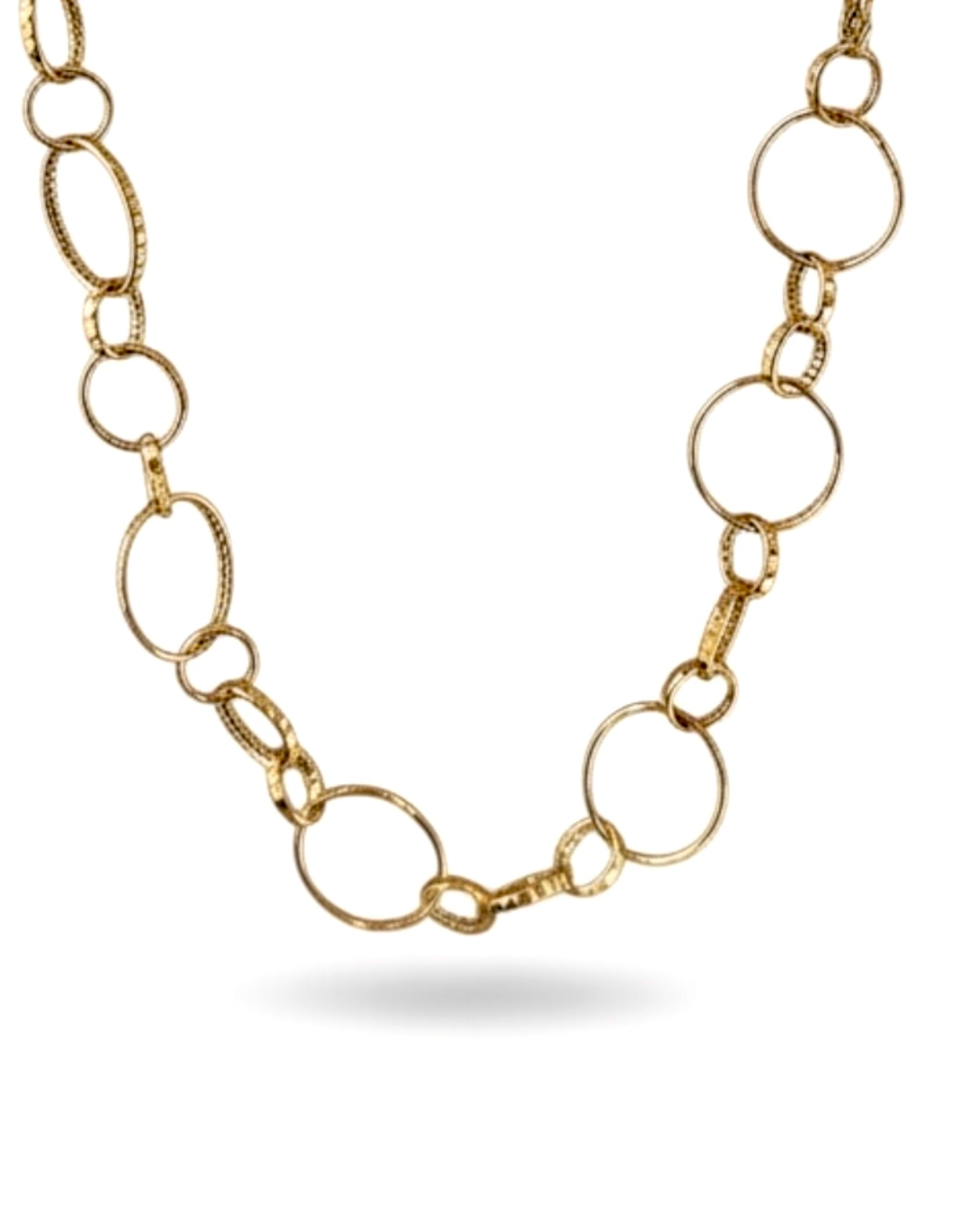 Colar Comprido 96cm Elos em Prata Dourada