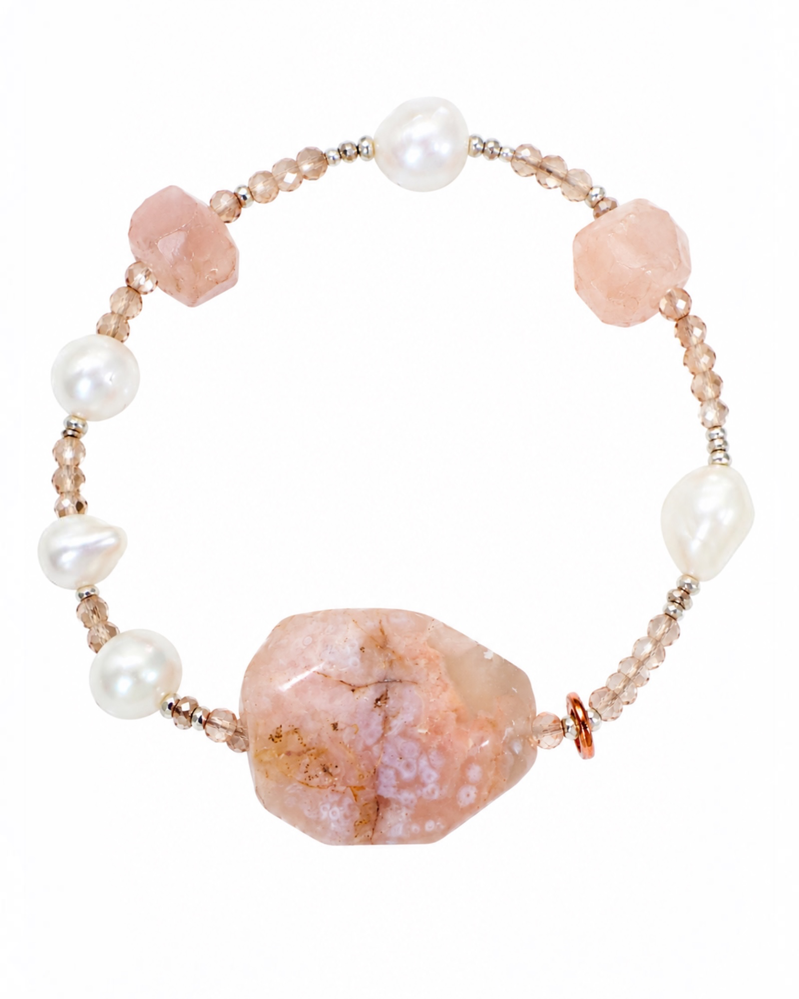 Pulseira Pérolas e Pedras e Prata Dourada