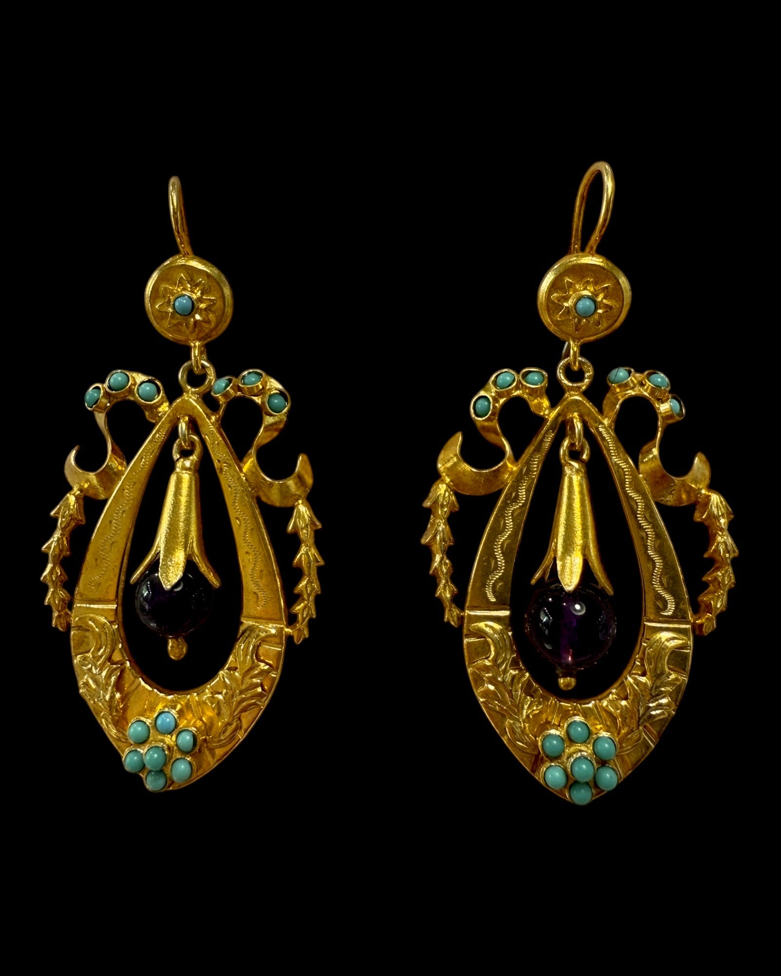 Baroque Filigree Earrings in Gold Plated Silver