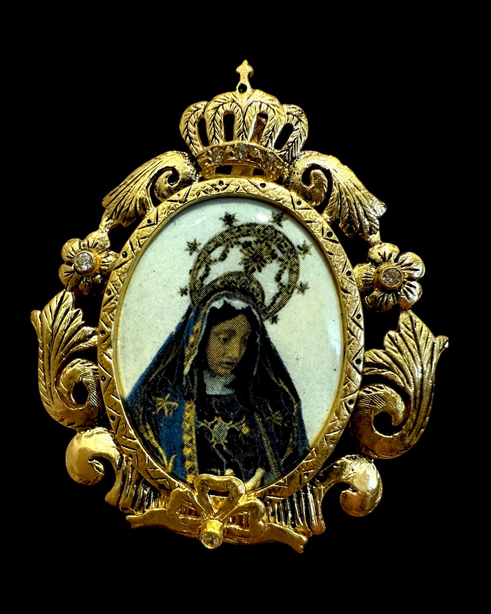 Medalha de Nossa Senhora da Agonia em Prata Dourada com Esmalte