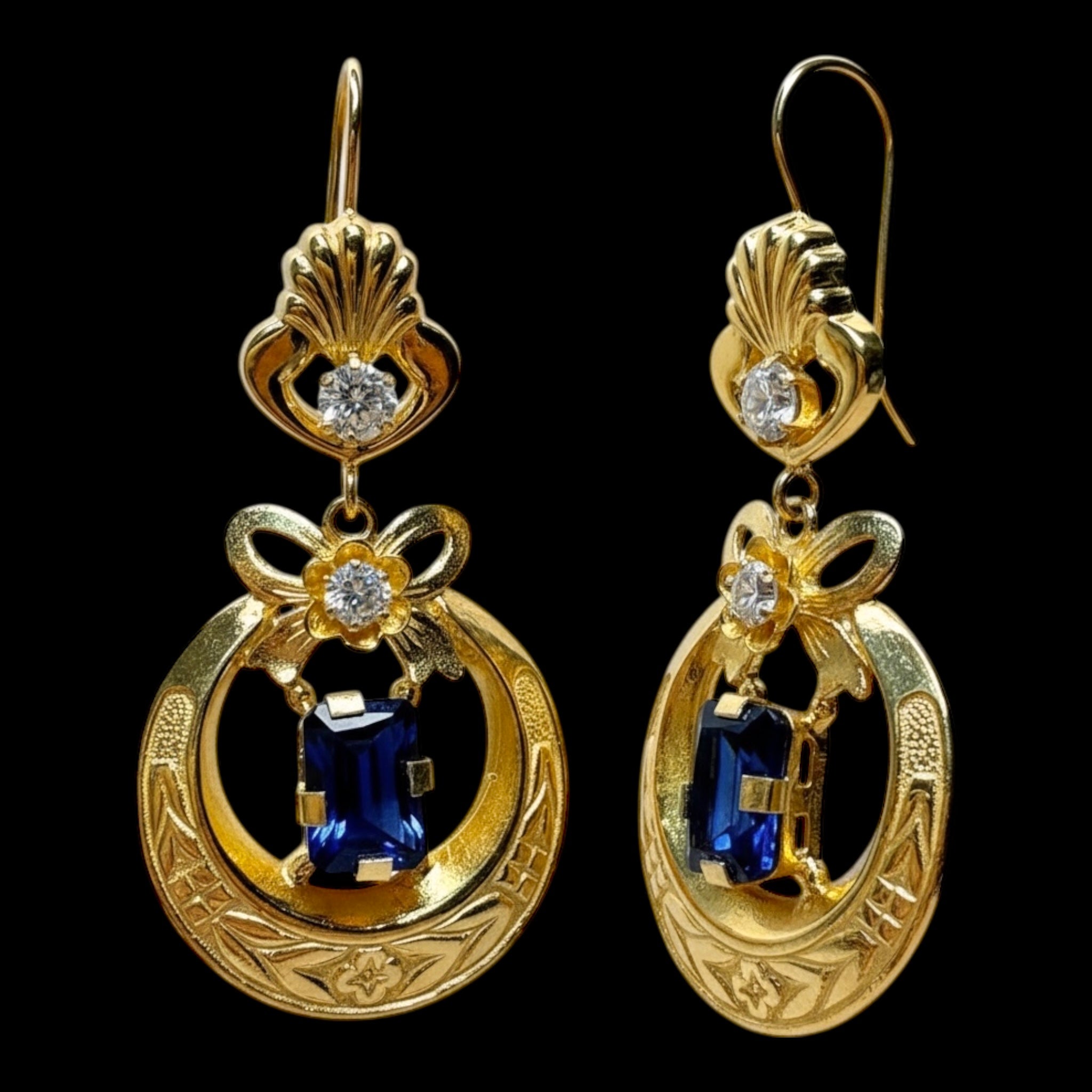 Blue Baroque Earrings in Gold Plated Silver