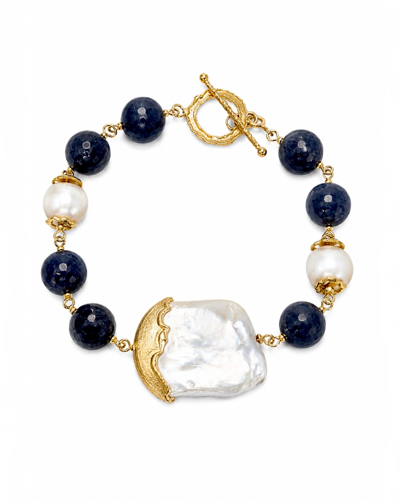 Pulseira com Pérola Barroca em Prata Dourada