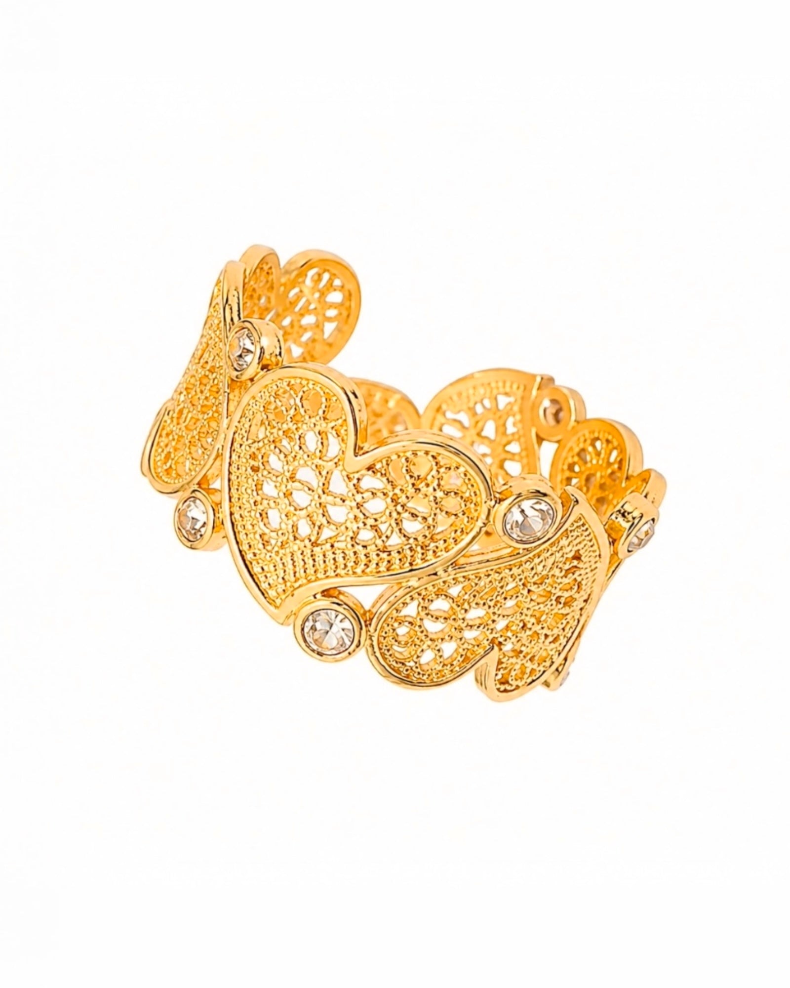 Ring with Filigree Hearts in Gold-Plated Silver