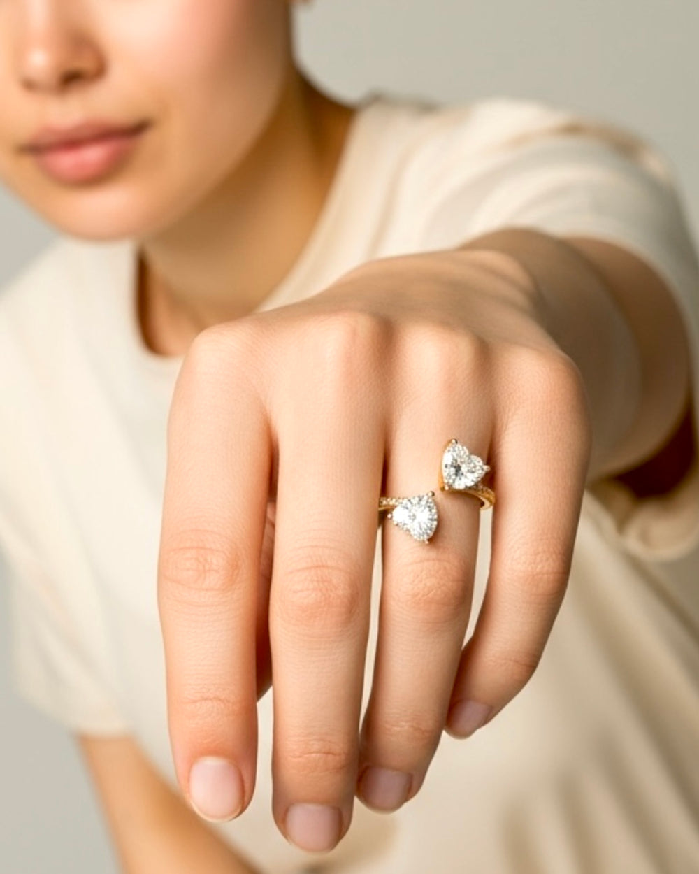 Double Heart Ring in Gold-Plated Silver