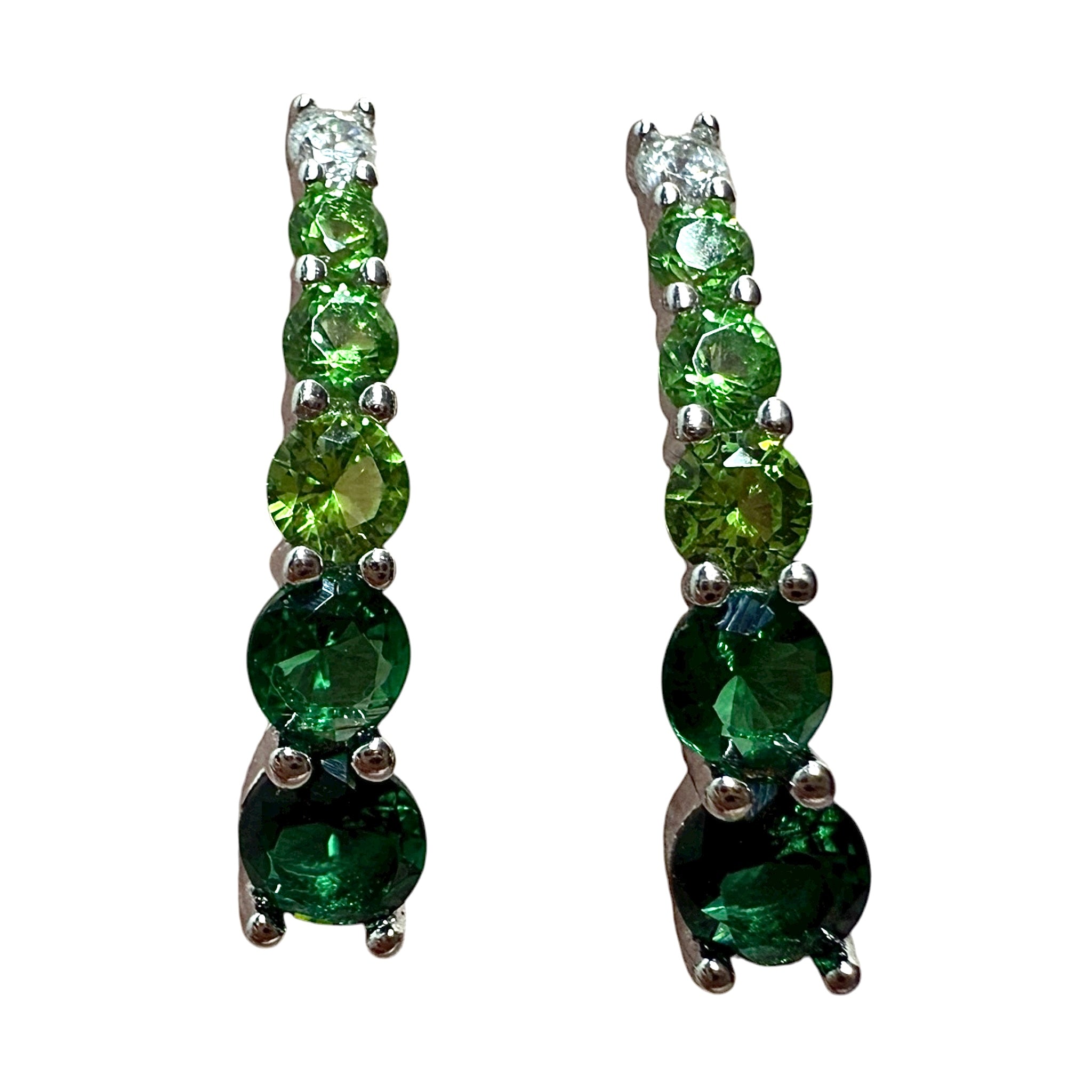 Brincos Cor Verde em Prata Branca