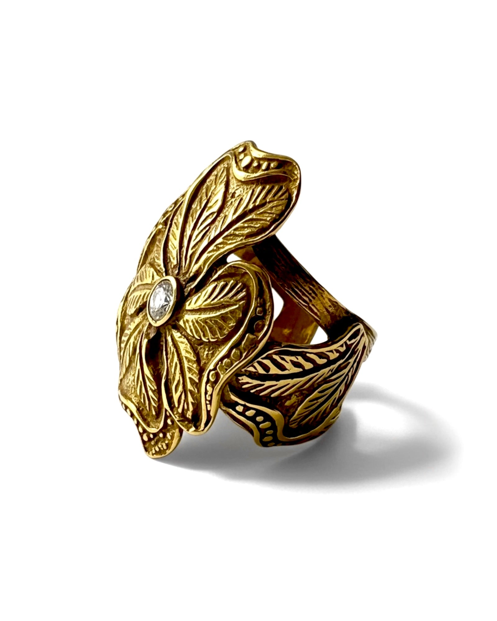 Anel Flor Dourada com Pedra