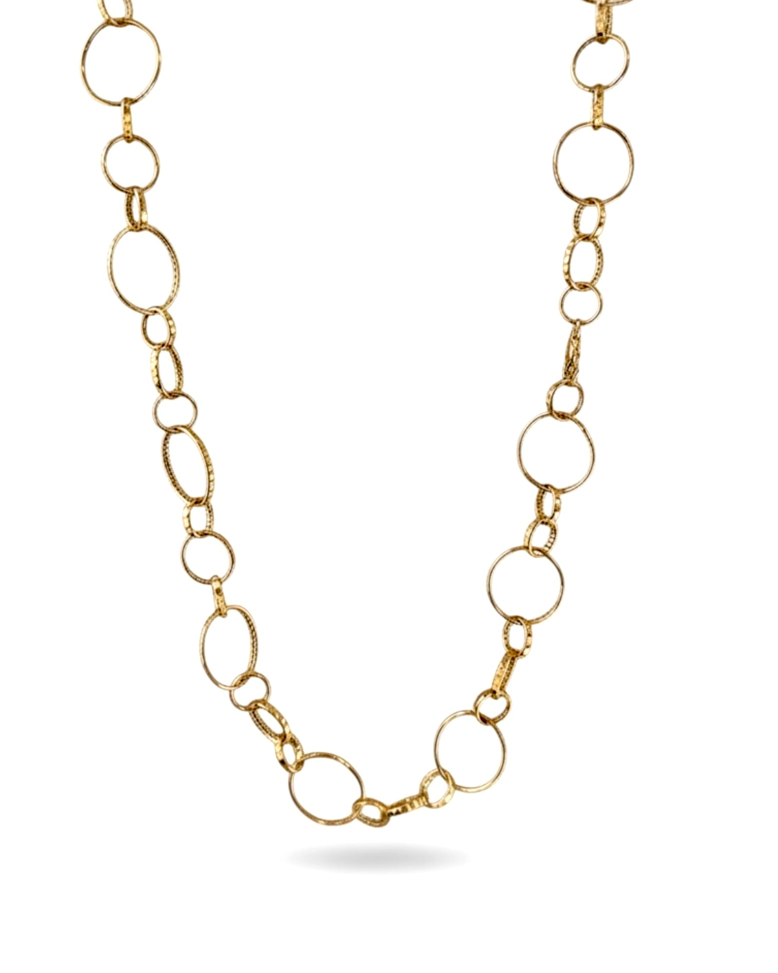 Colar Comprido 96cm Elos em Prata Dourada