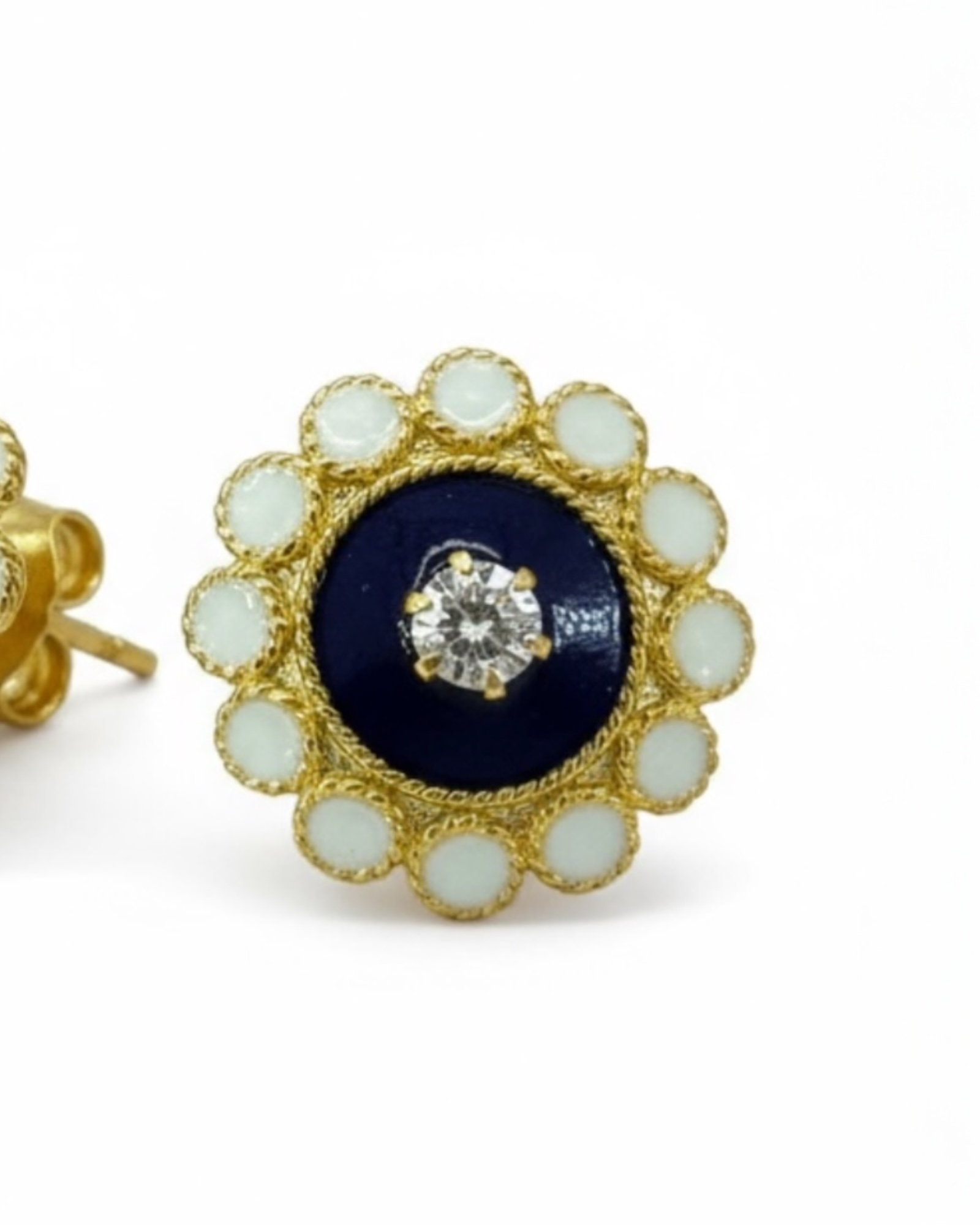 Brincos Caramujos Azuis em Prata Dourada