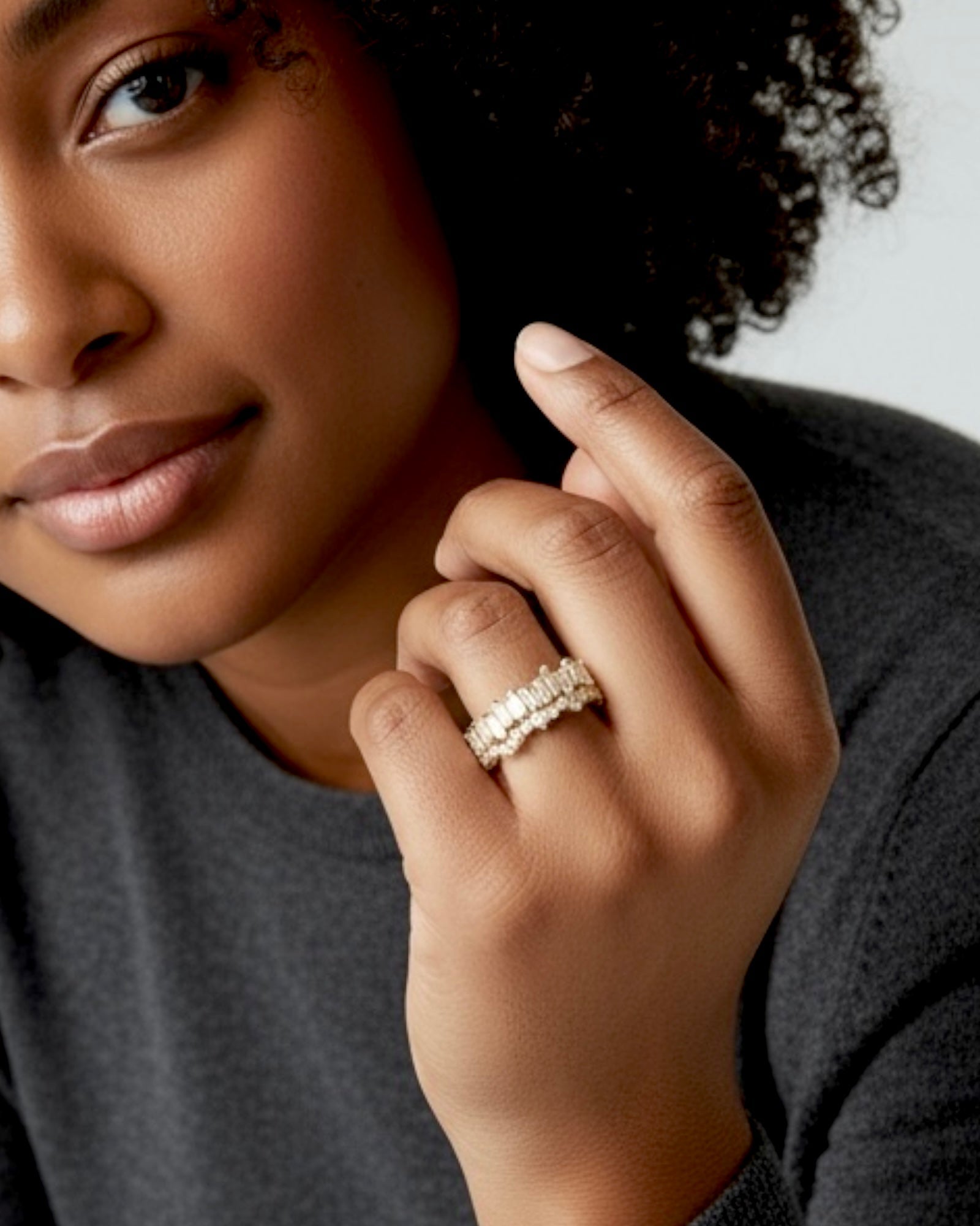 Gold-plated silver baguette ring