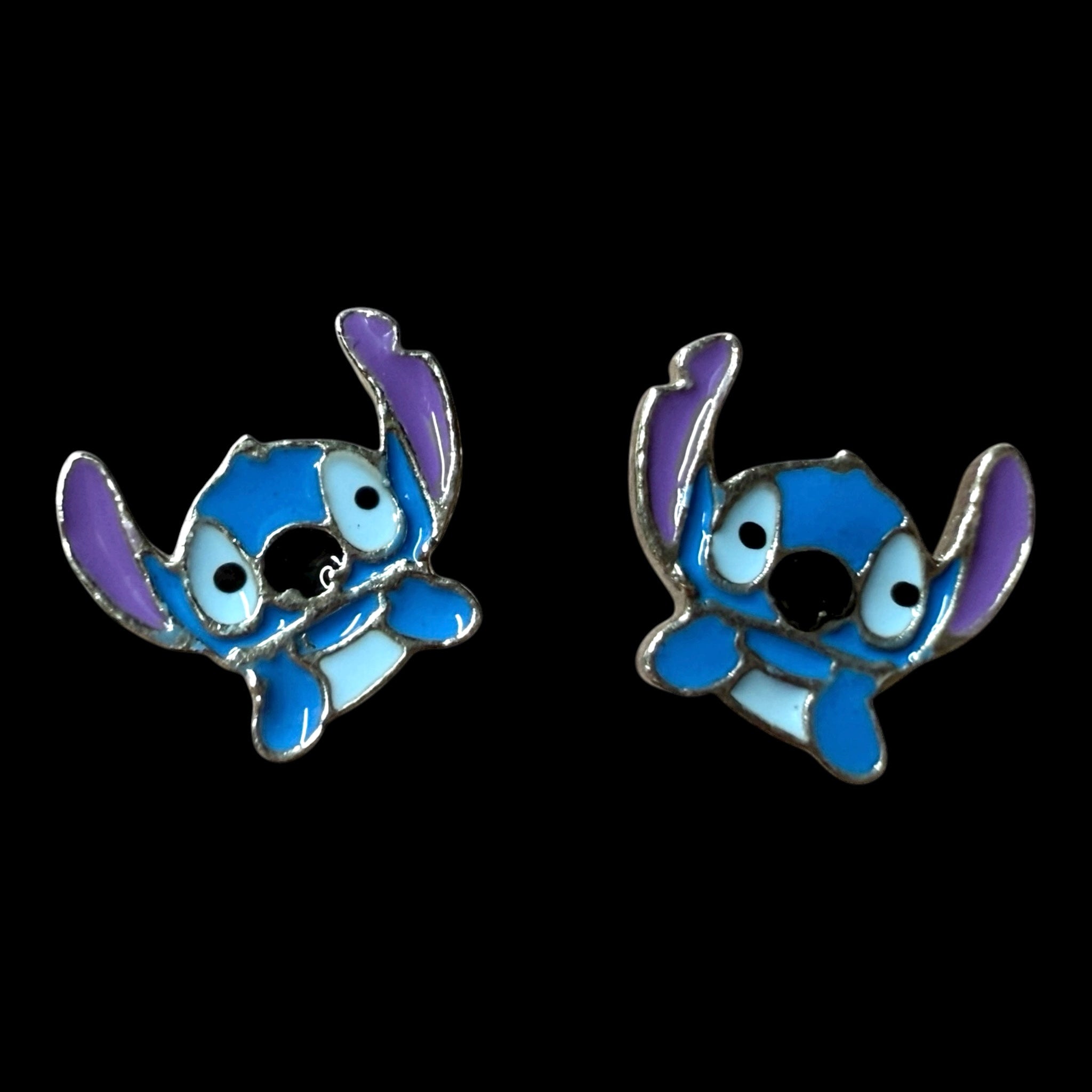 Brincos Stitch Azul em Prata