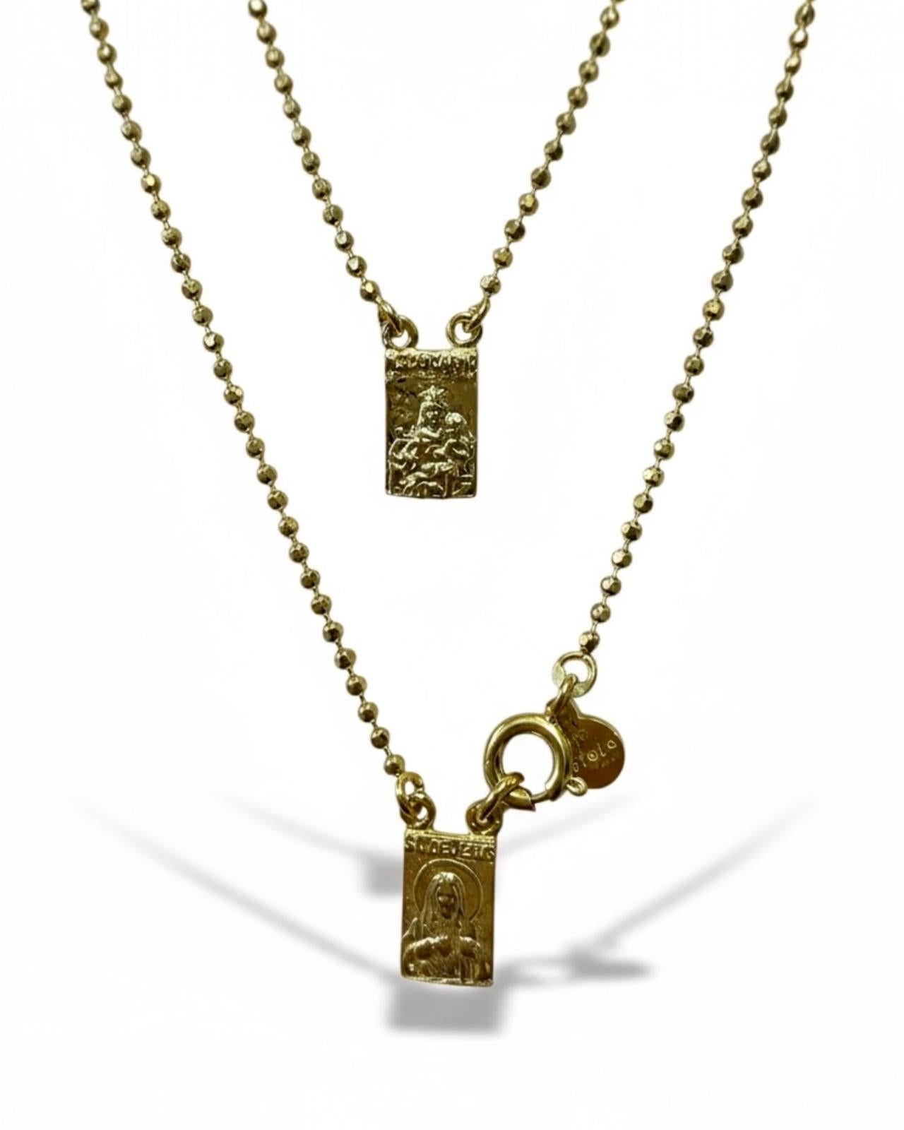 S- Escapulário de Malha Esfera em Prata Dourada