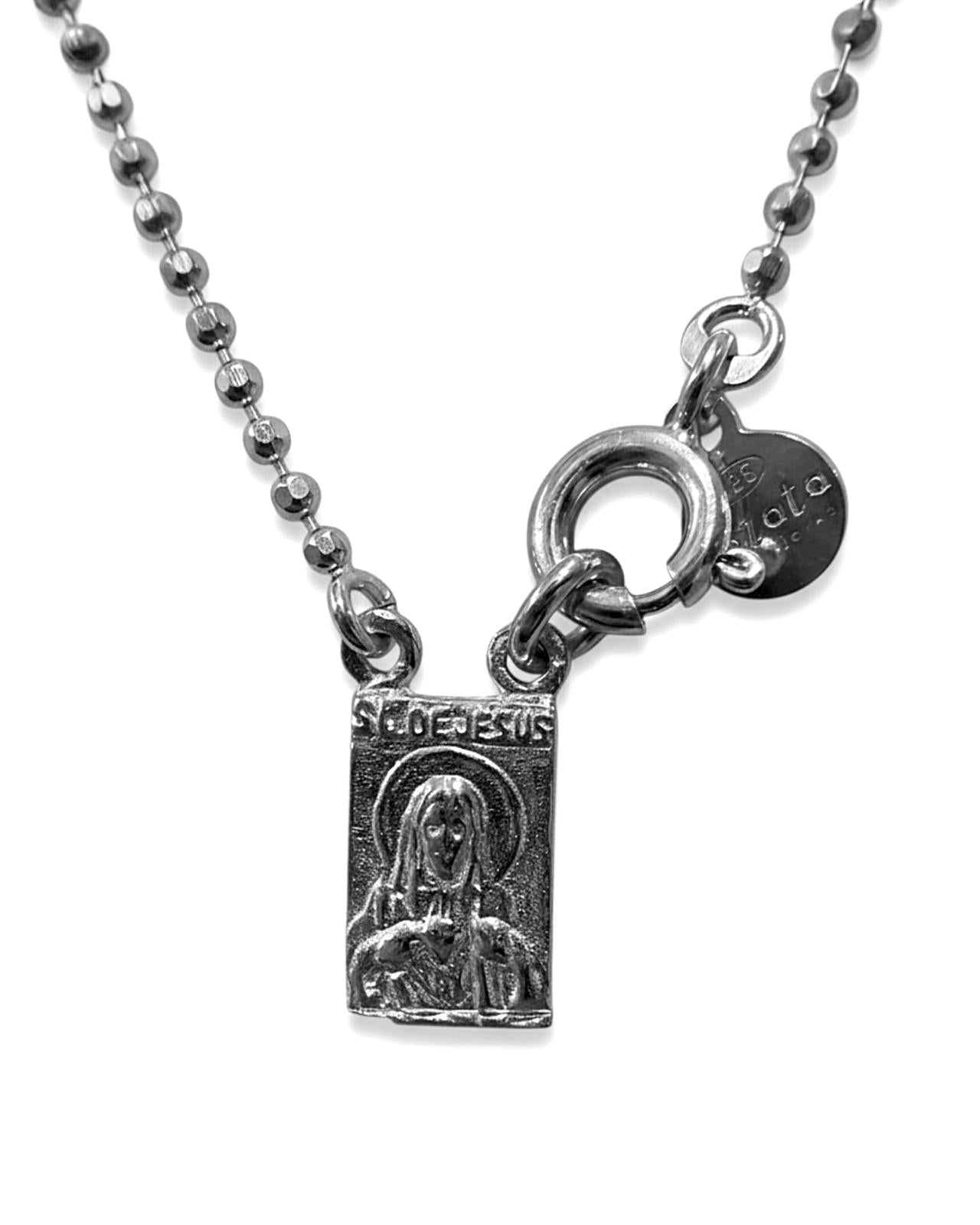 S - Escapulário de Malha Esfera em Prata Branca