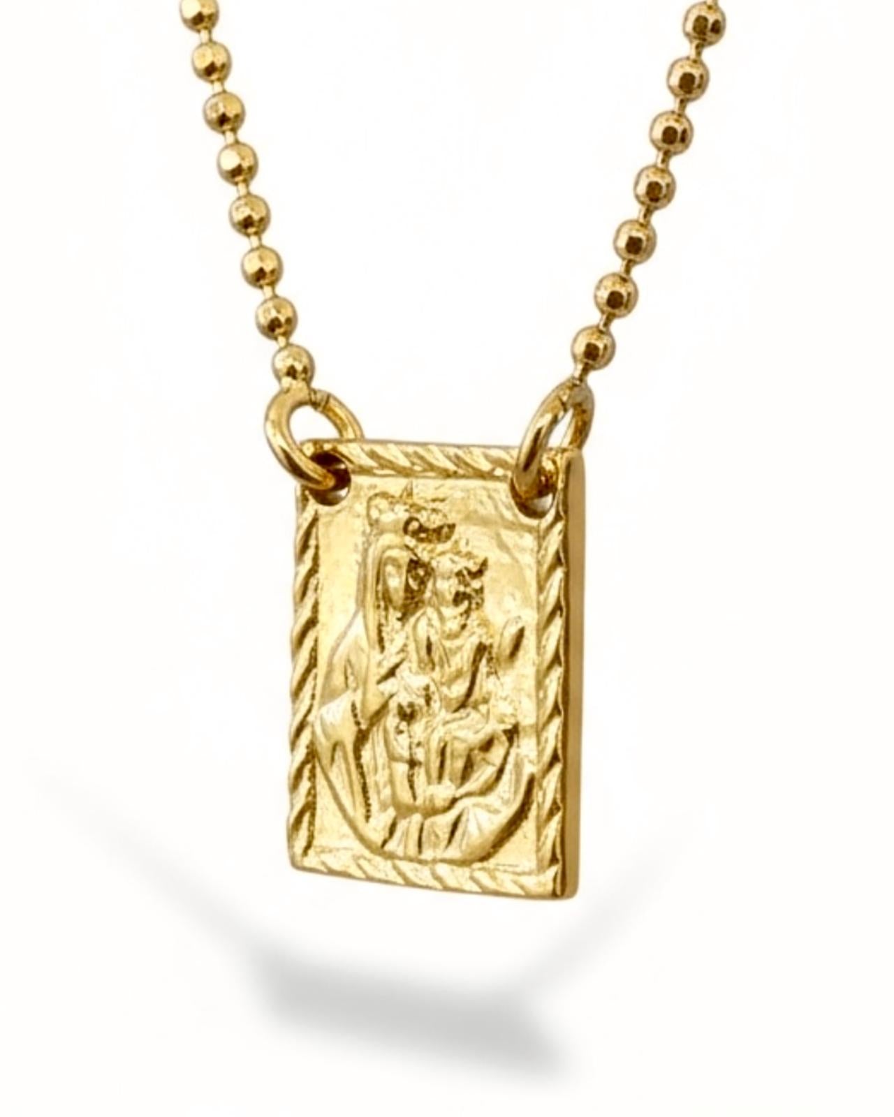 M - Escapulário Malha Esfera em Prata Dourada