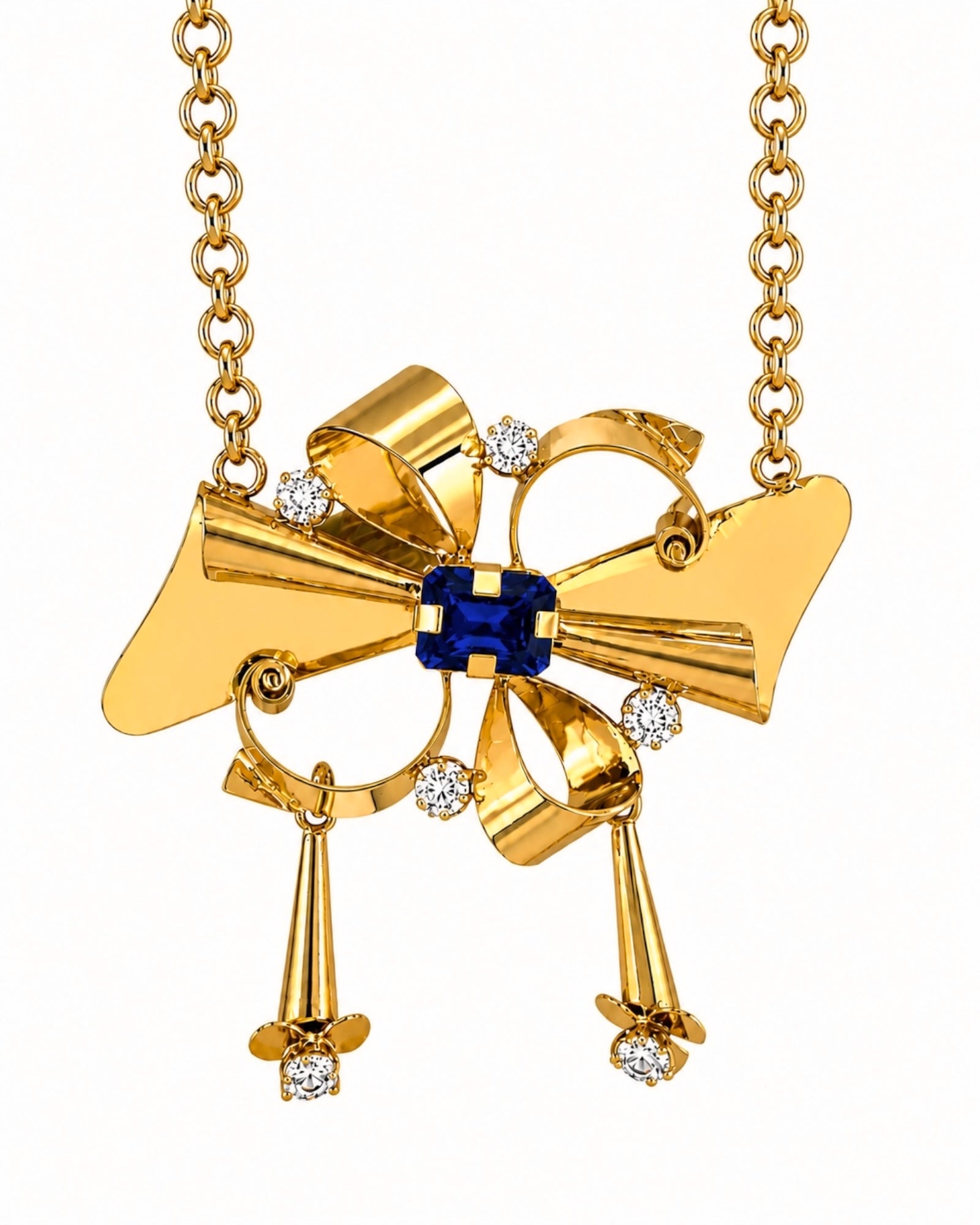 Baroque necklace with blue stone in gold-plated silver.