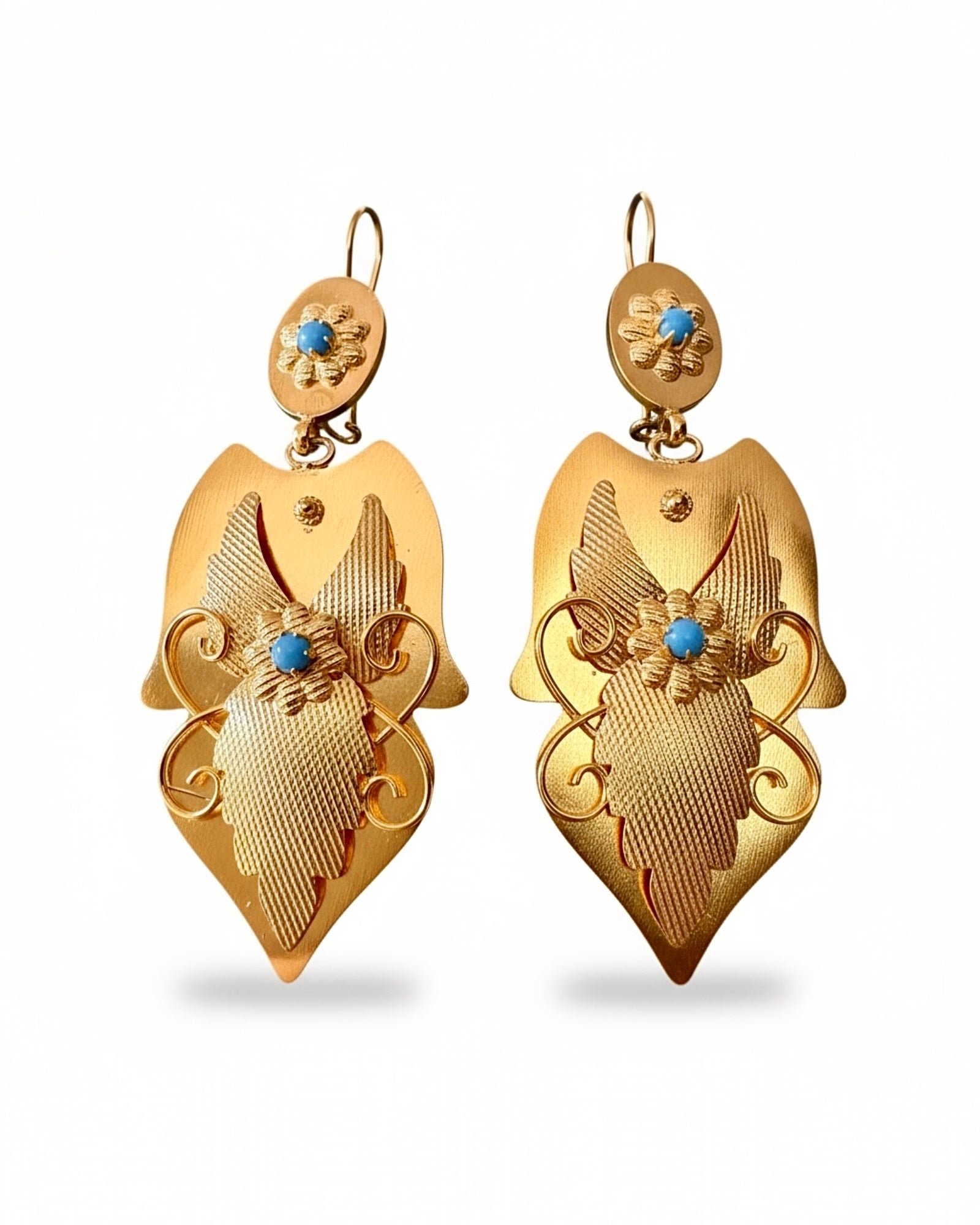 Gold Baroque Earrings with Turquoise Stones