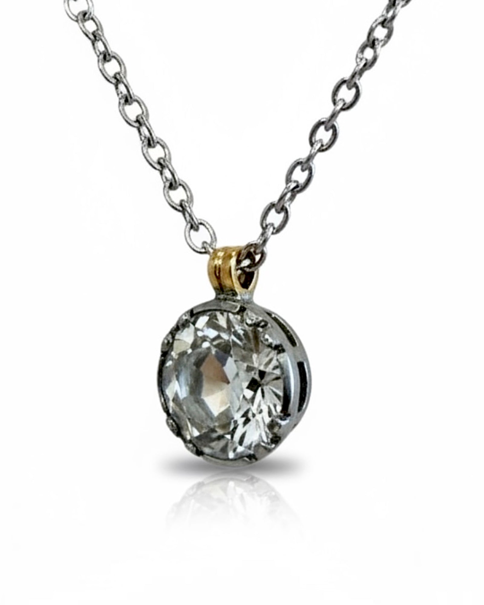 Colar em Prata e Ouro com Pedra Brilhante