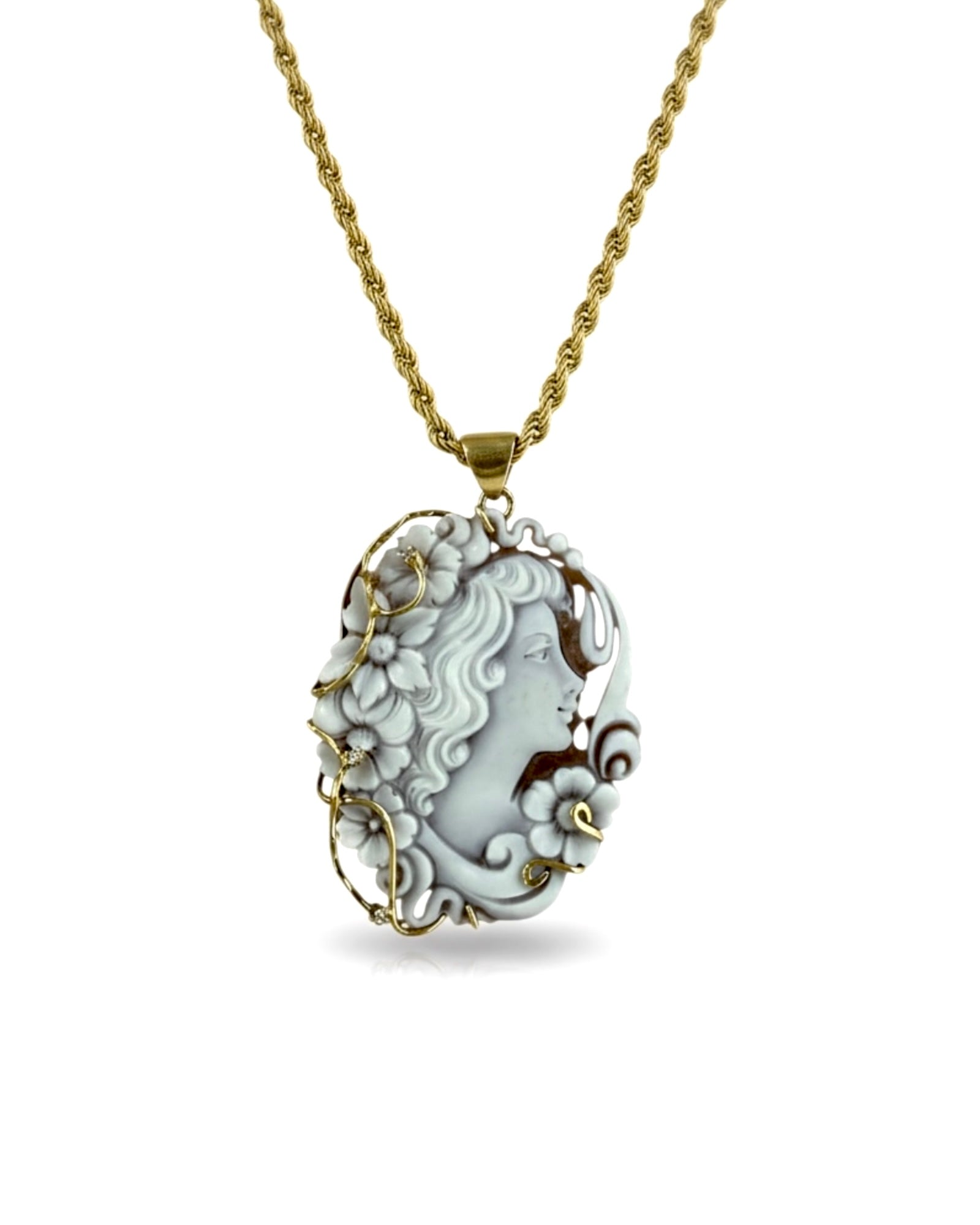 Colar Camafeu em Prata Dourada