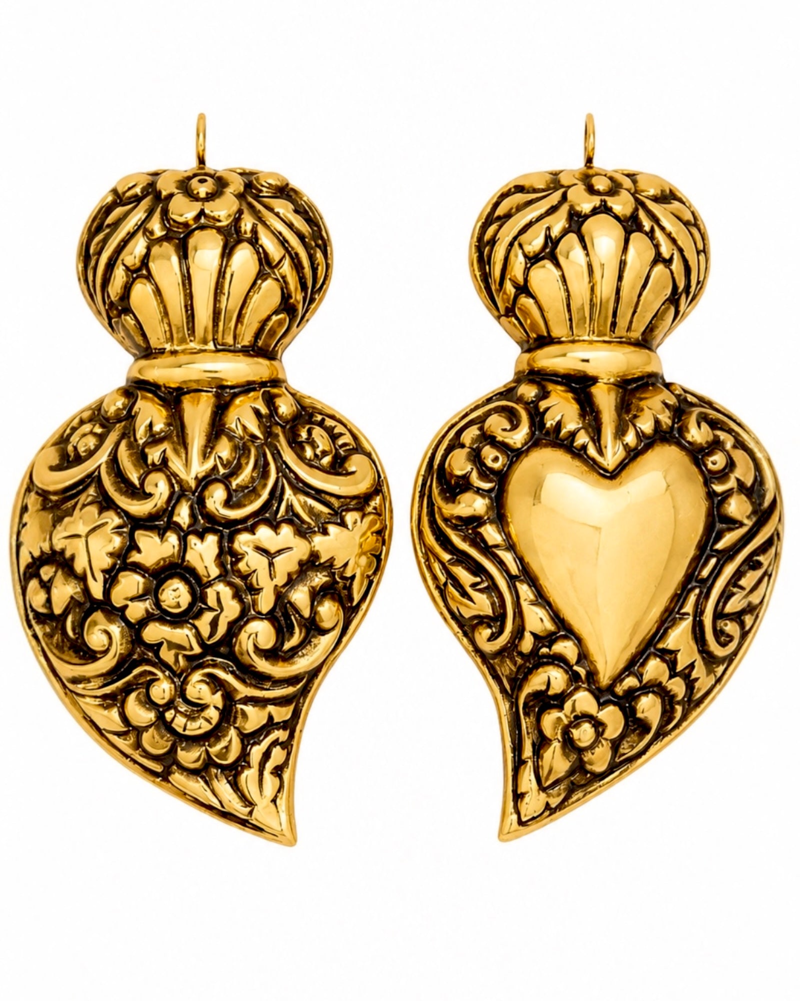 Baroque Heart Earrings in Gold-Plated Silver