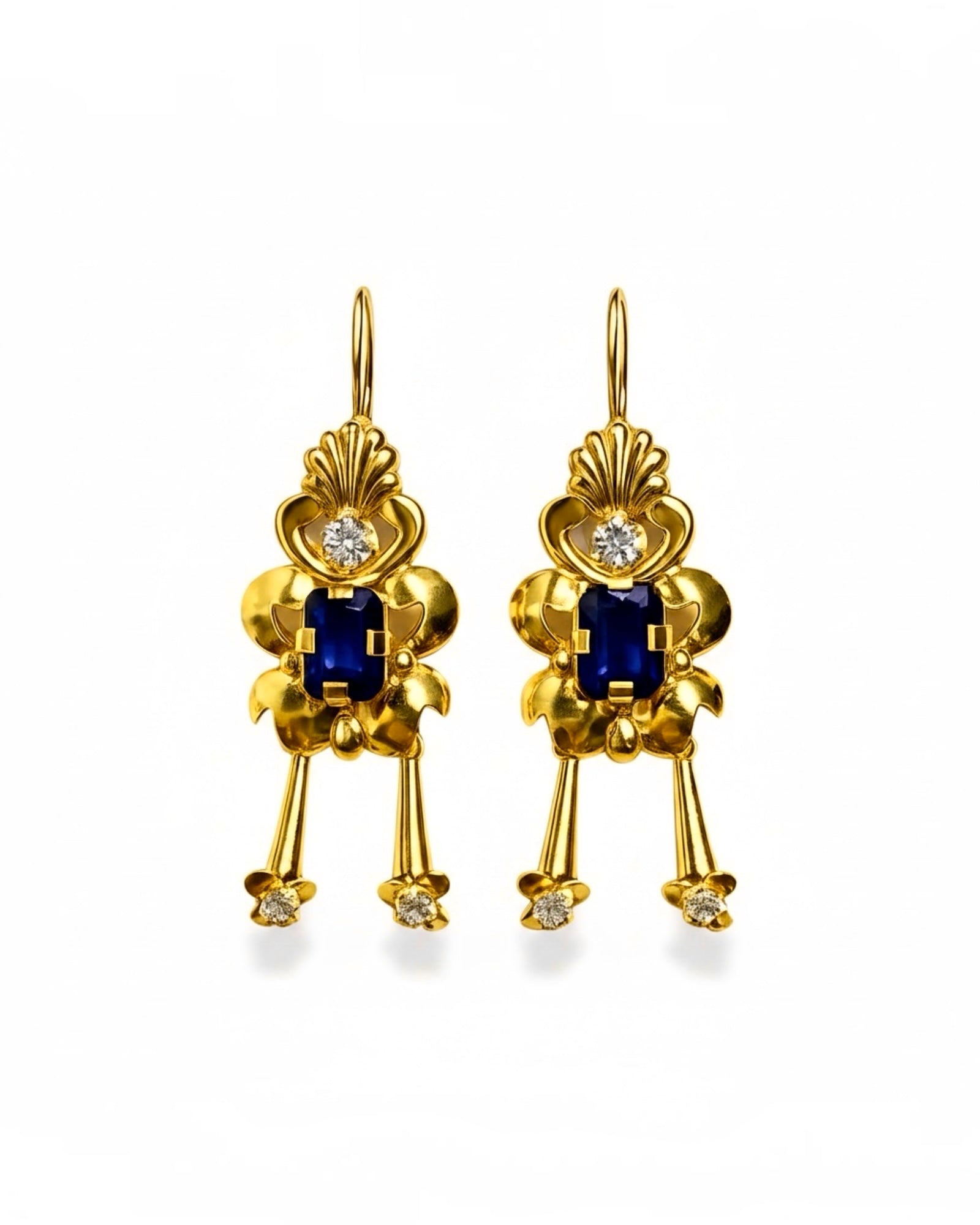 Baroque Earrings with Blue Stone in Gold-Plated Silver