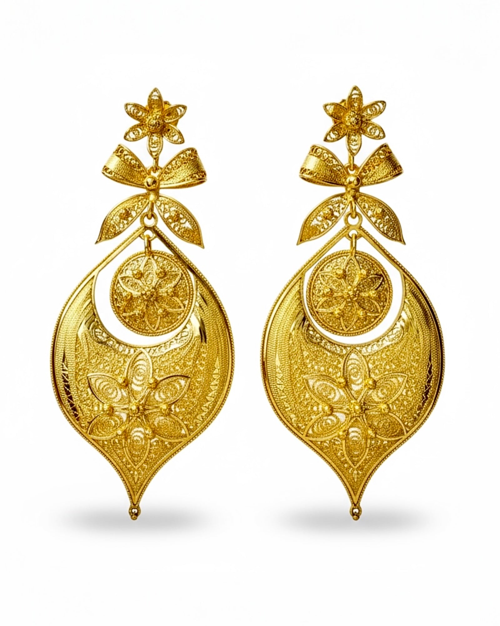 Brincos Princesa de Filigrana em Prata Dourada