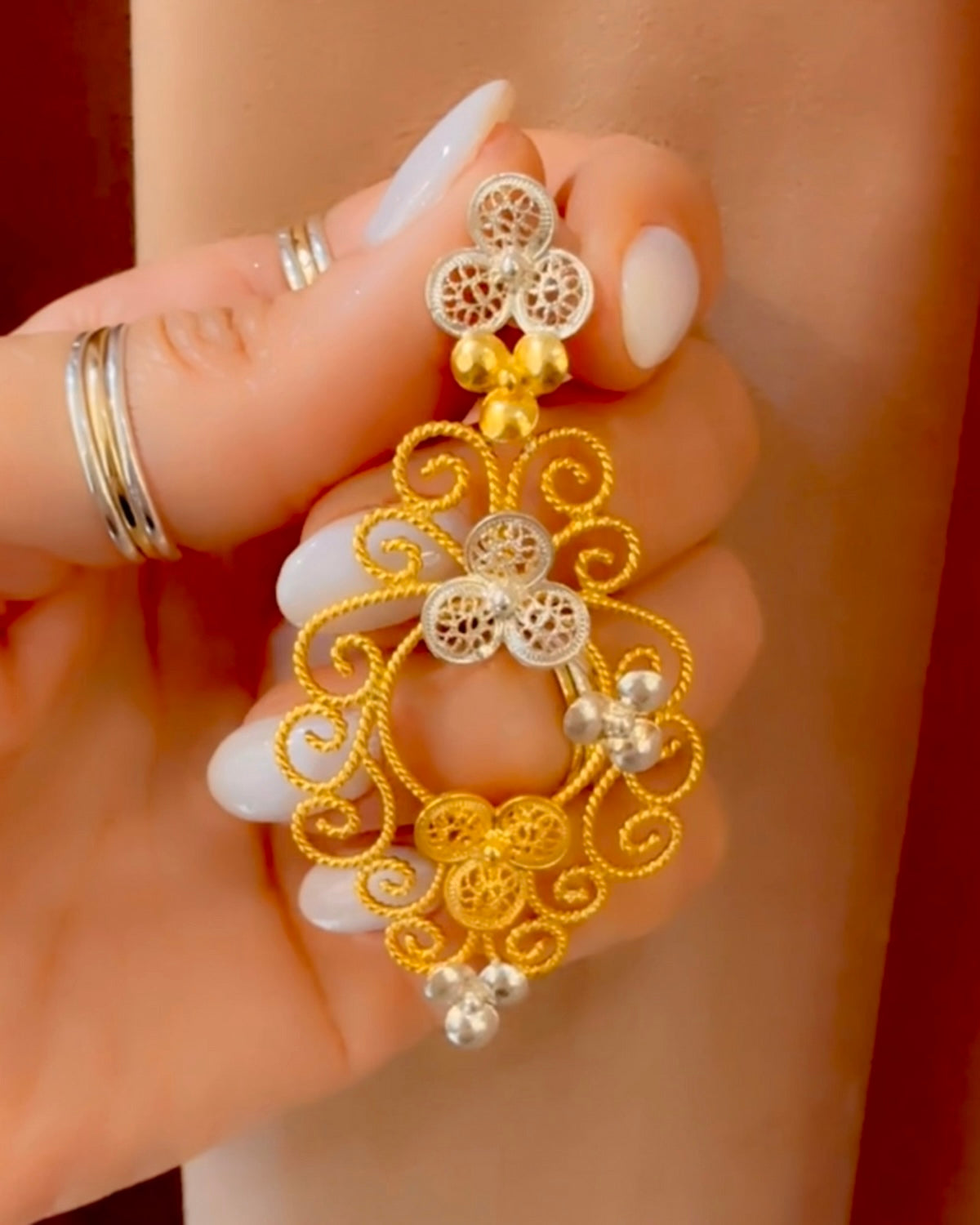 Traditional Earrings in Gold-Plated and White Silver