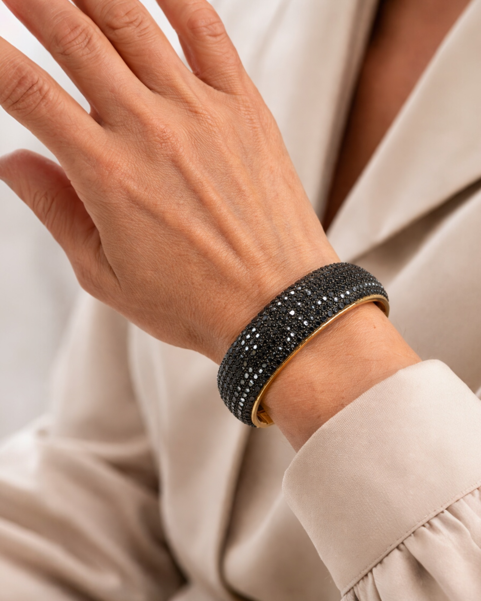 Slave Bracelet with Black Stones in Gold Plated Silver