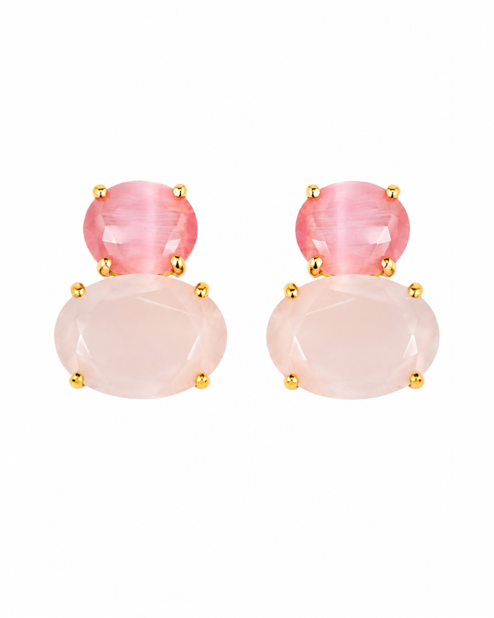 Brincos com Pedra Cor de Rosa em Prata Dourada