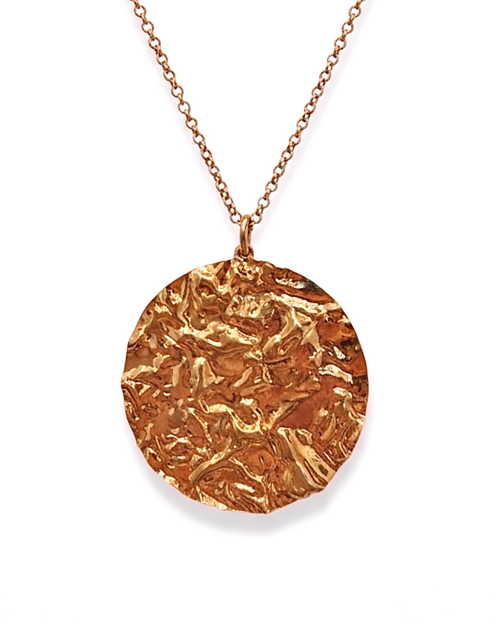 Hammered Circle Necklace in Rose Silver