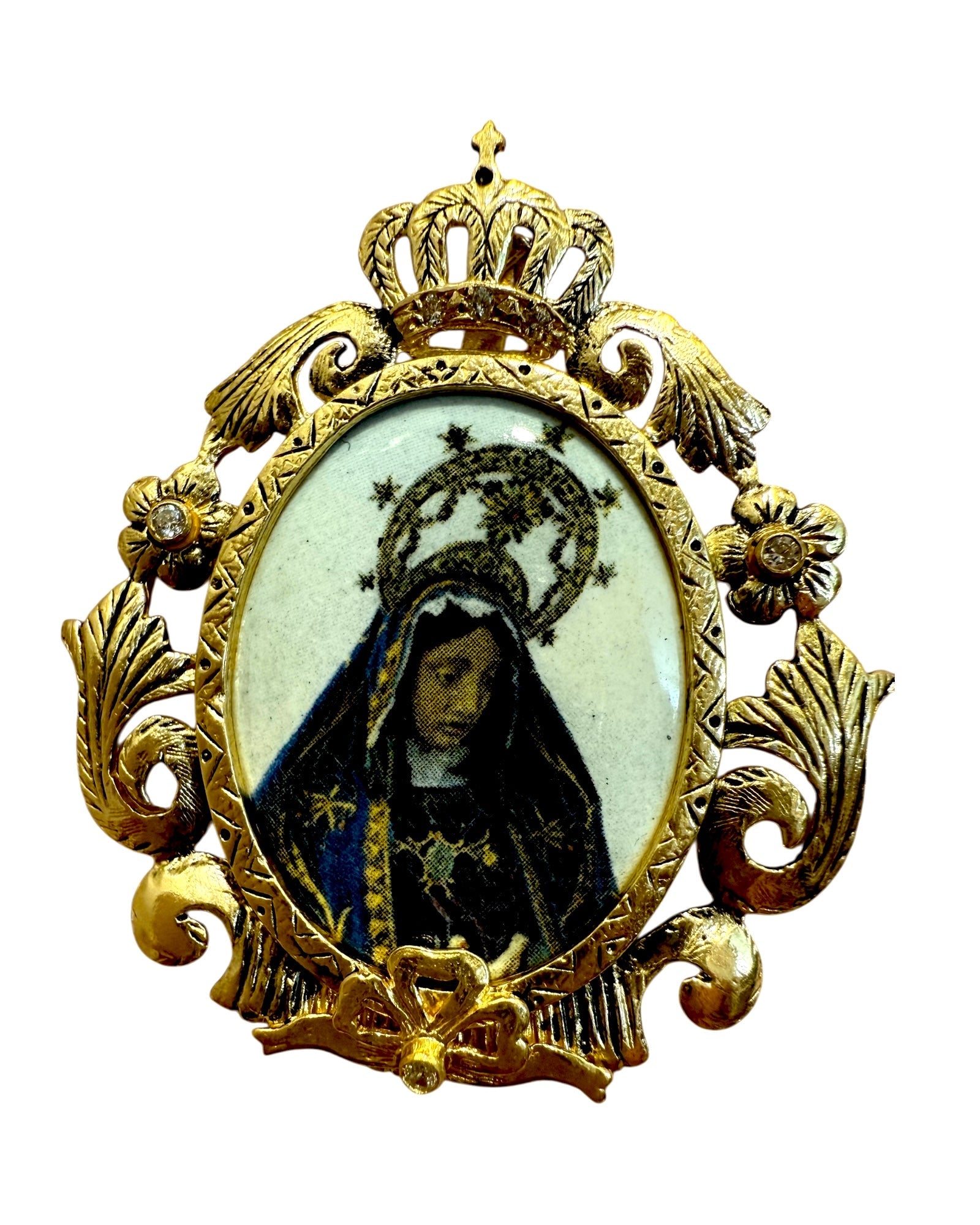 Medalha de Nossa Senhora da Agonia em Prata Dourada com Esmalte