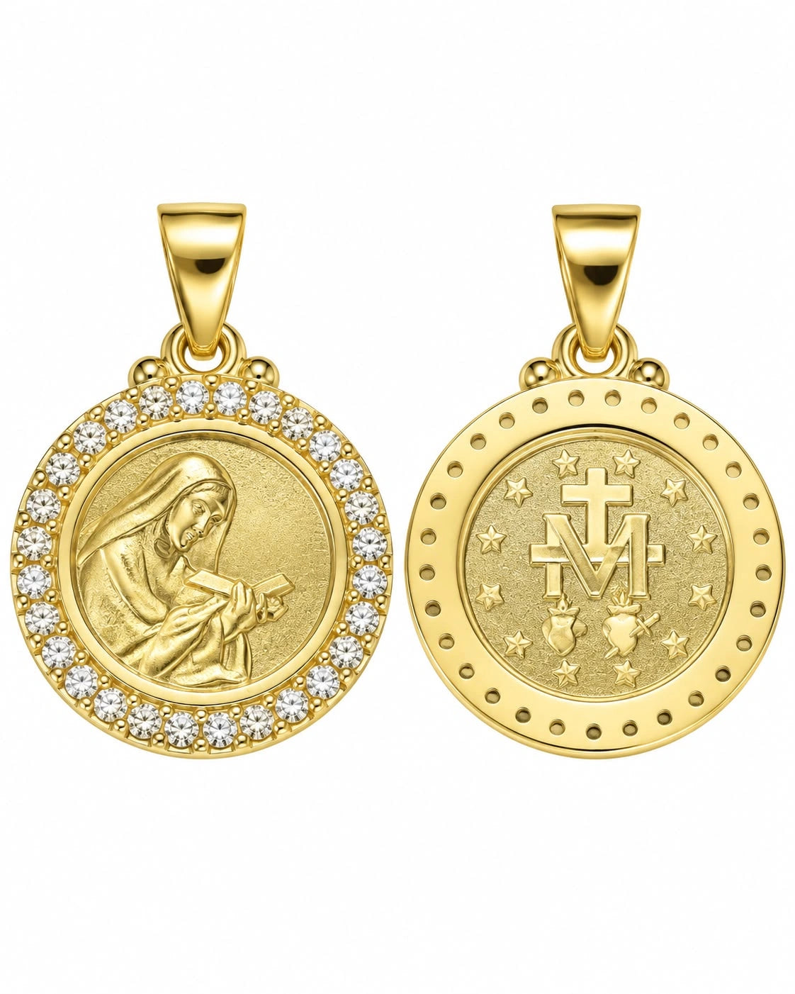 Medalha Santa Rita Redonda em Prata Dourada