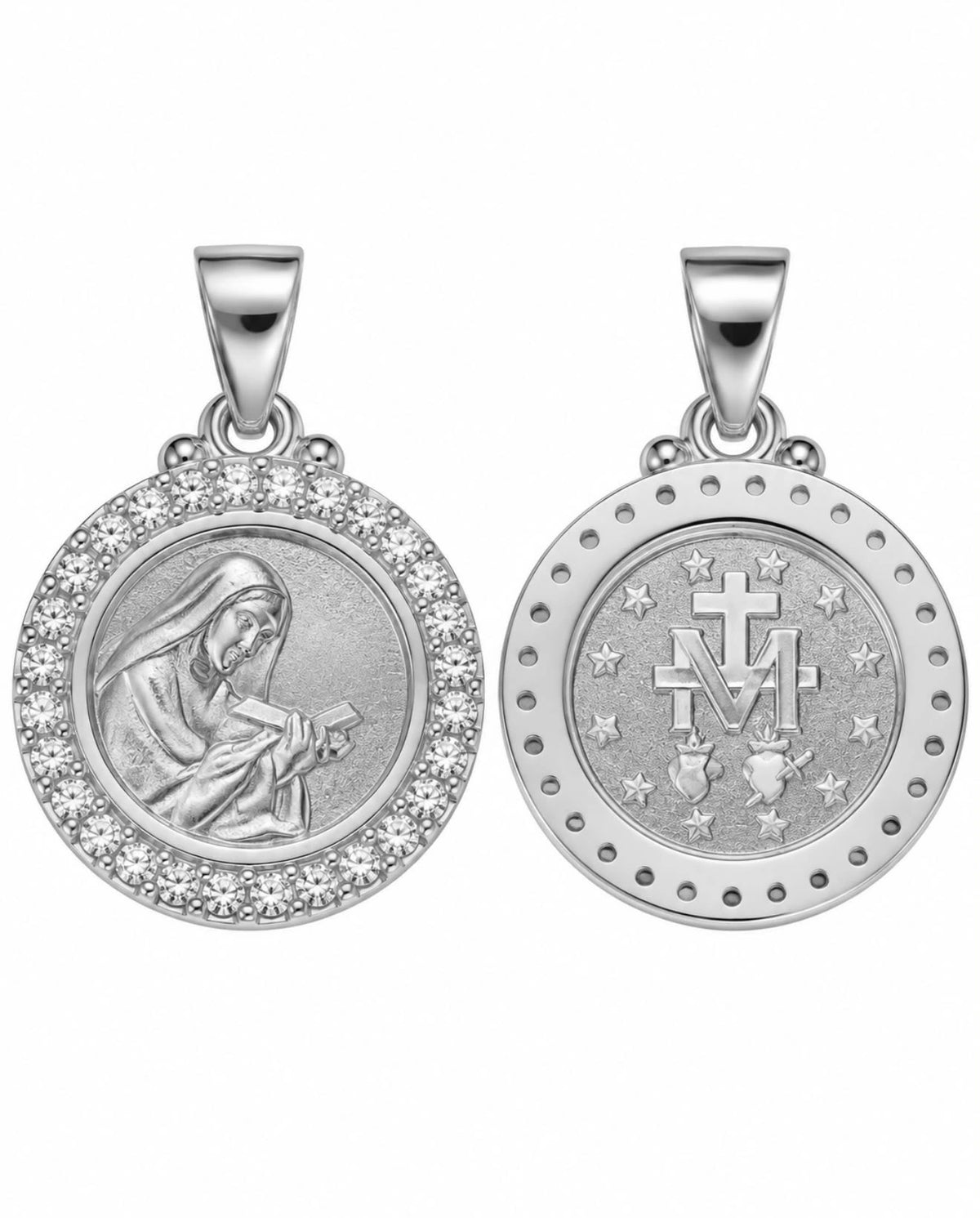 Medalha Santa Rita Redonda em Prata Branca