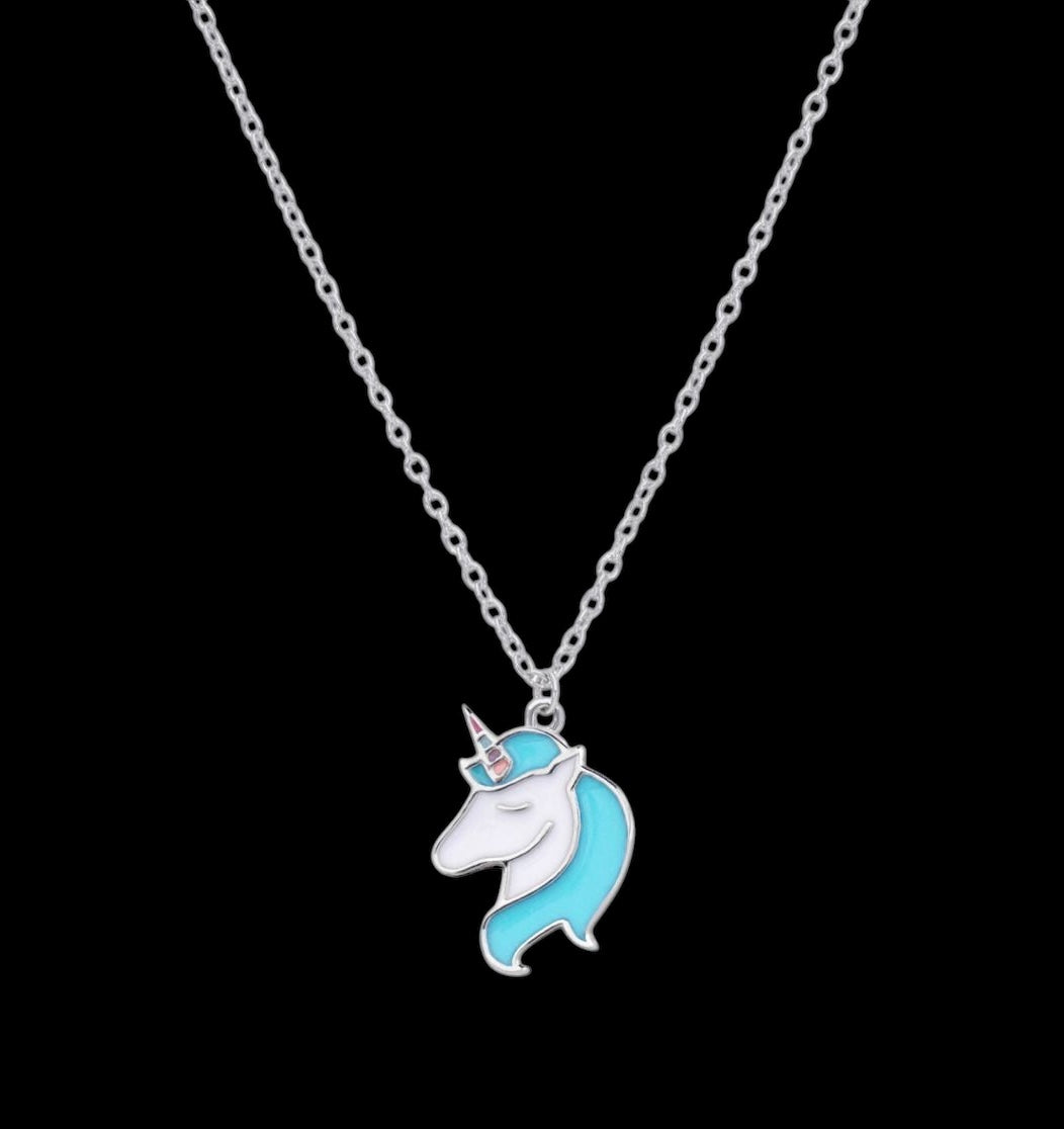 Blue Unicorn Necklace for Kids