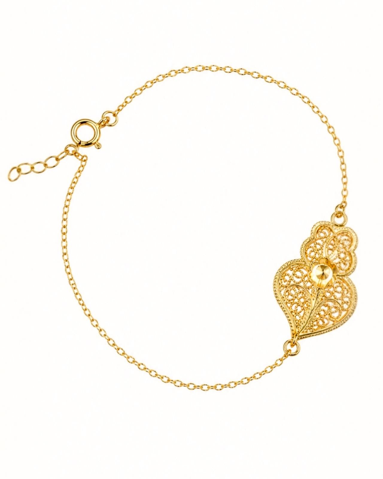 Pulseira Coração de Viana em Prata Dourada