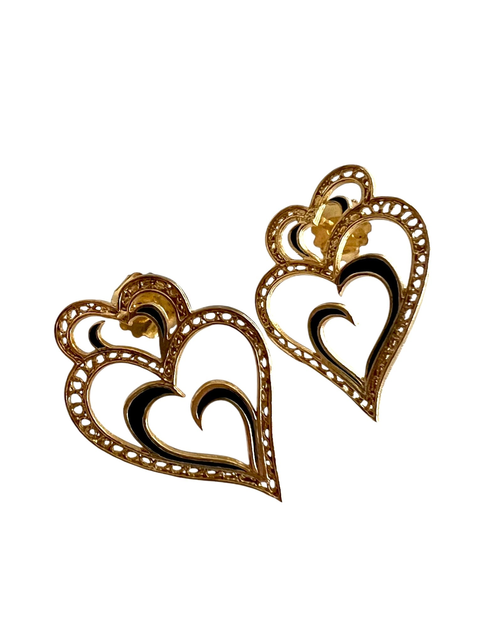 Viana is Love Heart Earrings with Blue Enamel in Gold Plated Silver