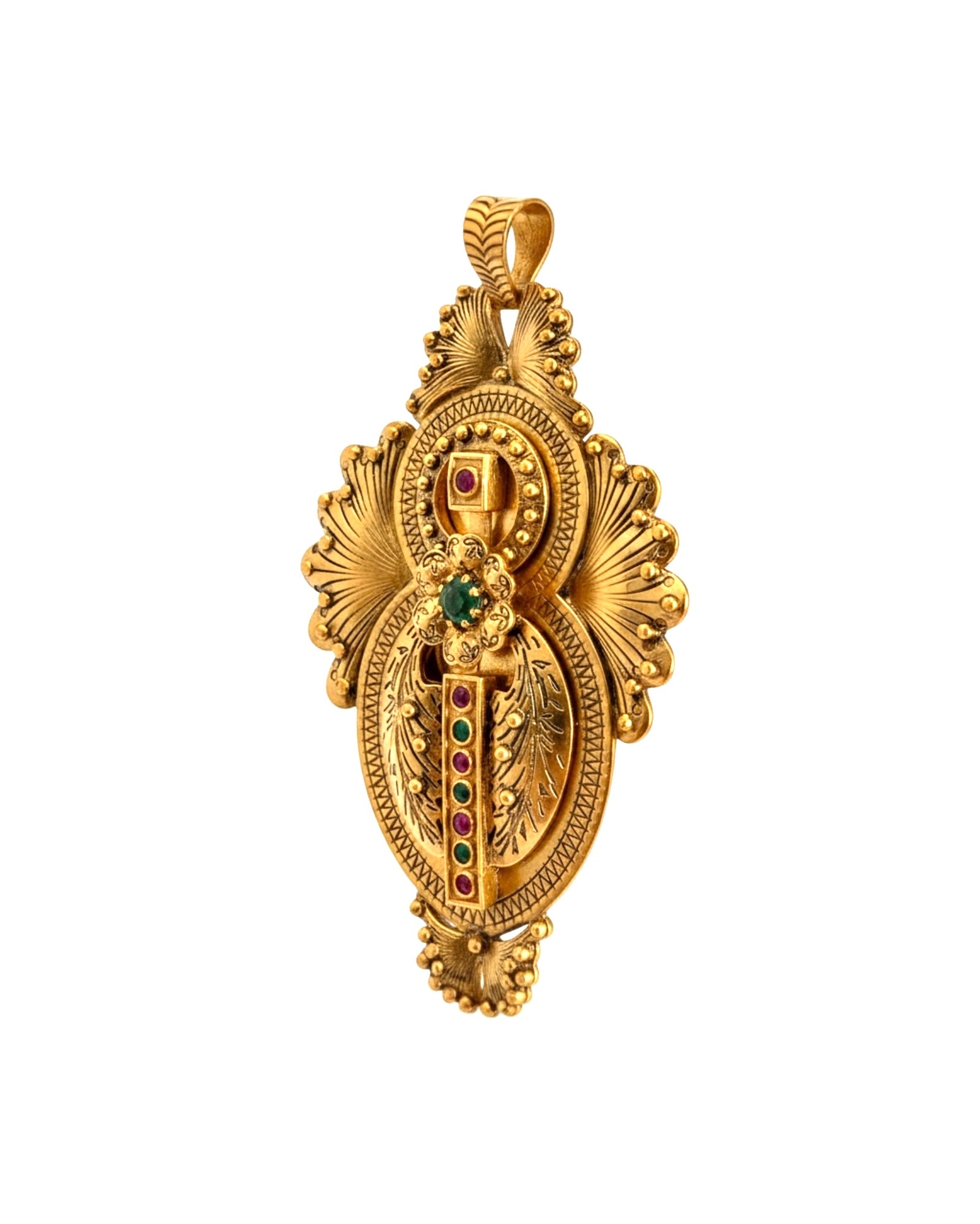 Medalha Gramalheira em Prata Dourada com Pedras Verdes e Vermelhas