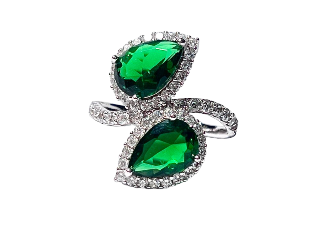 Green Drops Ring in Silver