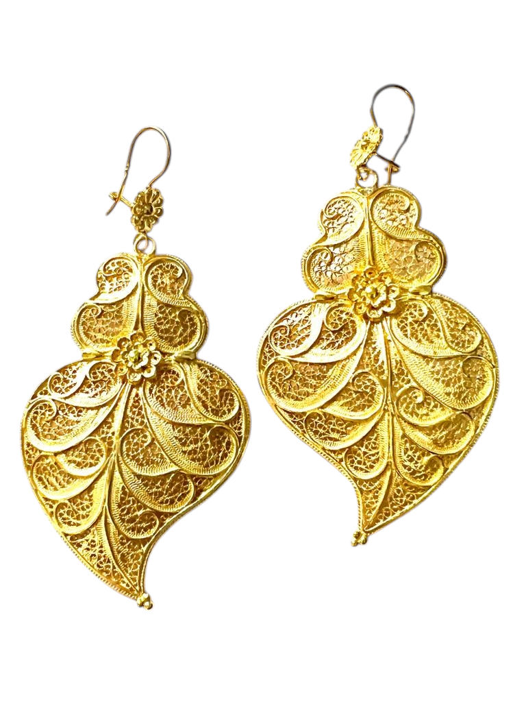 Viana Heart Earrings in Filigree in Gold Plated Silver